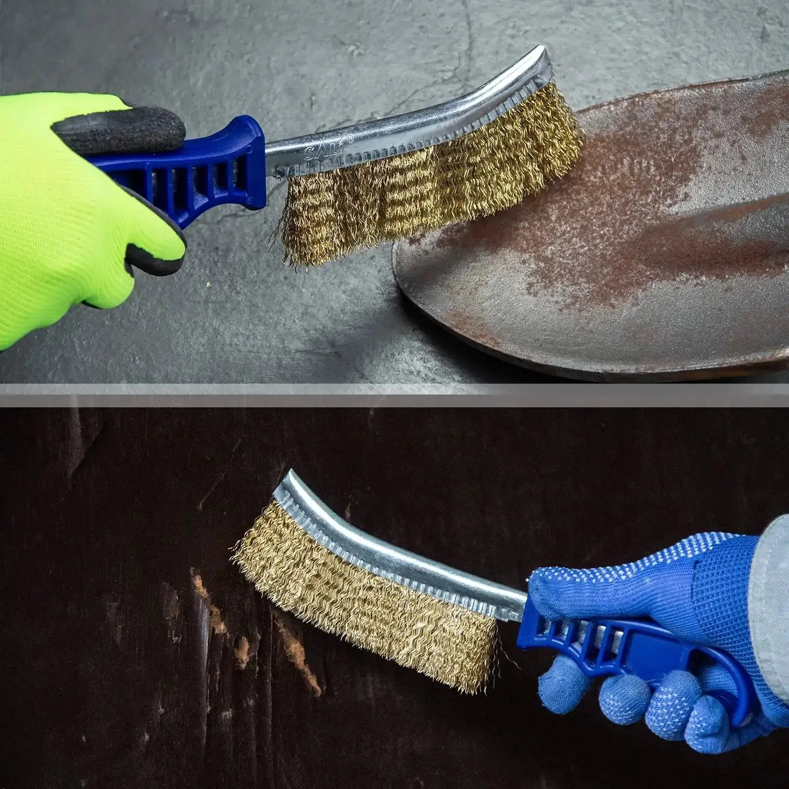 Heavy Duty 11 Inch Wire Brush Set With Plastic Handle For Automotive Jobs Grill Cleaning Rust And Paint Removal Welding Slag And Household Use More And Thicker Bristles Pack Of 2 - Image 4