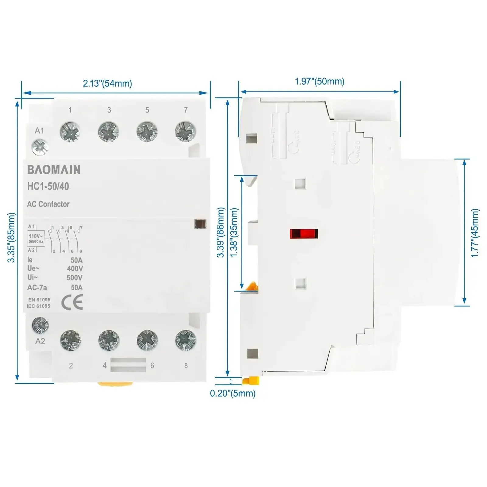 Heavy Duty 110V AC 4 Pole Contactor With Four Normally Open Contacts, 50A Rating, DIN Rail Mount, Built To Handle HVAC Motors Pumps And Lighting Control, Supports Multi Load Switching For Three Phase Compressors And Auxiliary Circuits - Image 7