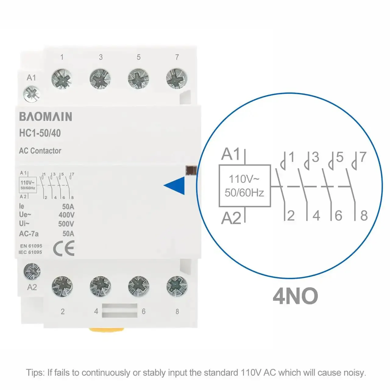 Heavy Duty 110V AC 4 Pole Contactor With Four Normally Open Contacts, 50A Rating, DIN Rail Mount, Built To Handle HVAC Motors Pumps And Lighting Control, Supports Multi Load Switching For Three Phase Compressors And Auxiliary Circuits - Image 9