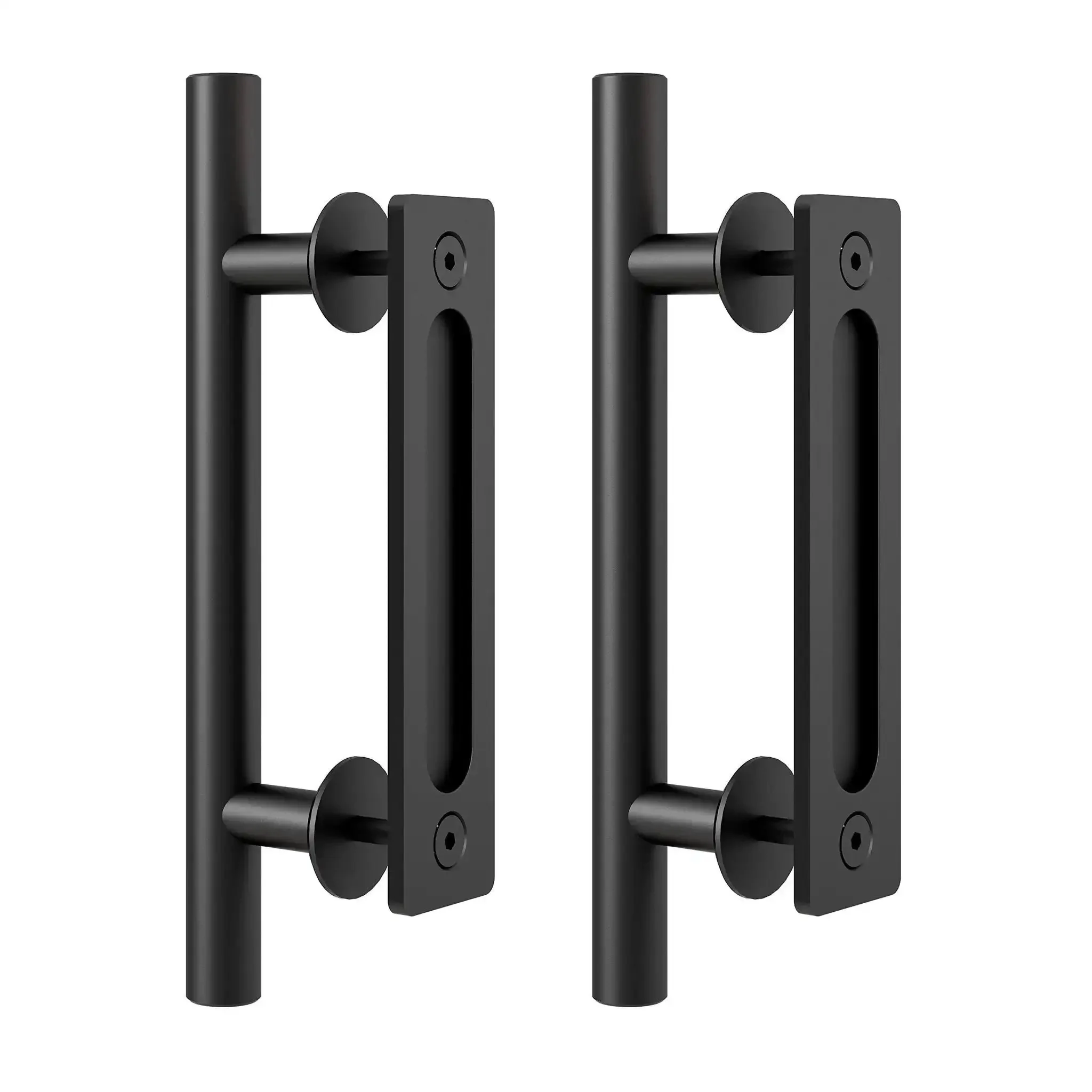 Heavy Duty 12 Inch Pull And Flush Barn Door Handle Set, Tough As Nails Matte Black With Ultra Thin Backplate, Fits Doors Up To Two And Three Eighths Inches, Sliding Barn Door Hardware Pack Of 2