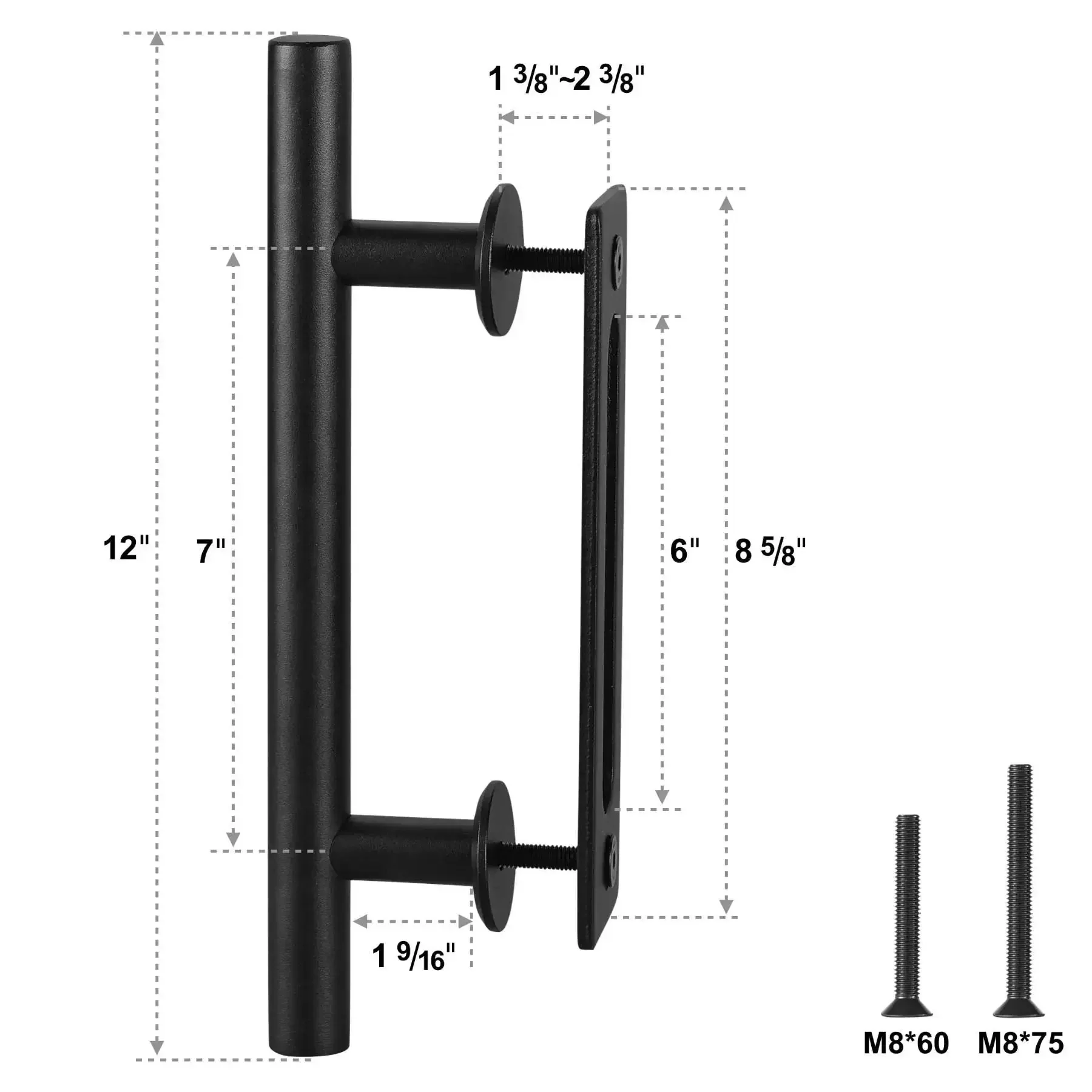 Heavy Duty 12 Inch Pull And Flush Barn Door Handle Set, Tough As Nails Matte Black With Ultra Thin Backplate, Fits Doors Up To Two And Three Eighths Inches, Sliding Barn Door Hardware Pack Of 2 - Image 5