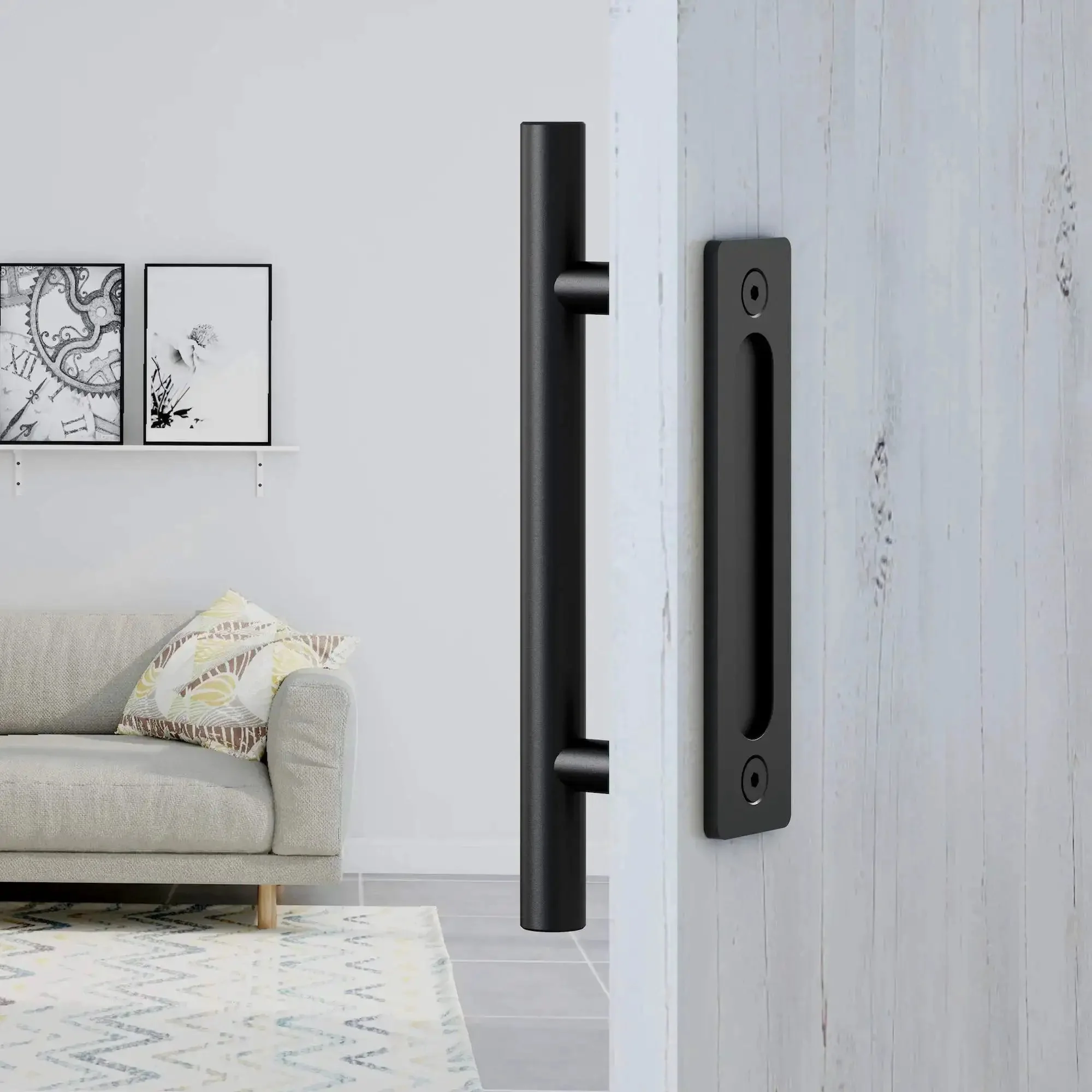 Heavy Duty 12 Inch Pull And Flush Barn Door Handle Set, Tough As Nails Matte Black With Ultra Thin Backplate, Fits Doors Up To Two And Three Eighths Inches, Sliding Barn Door Hardware Pack Of 2 - Image 6