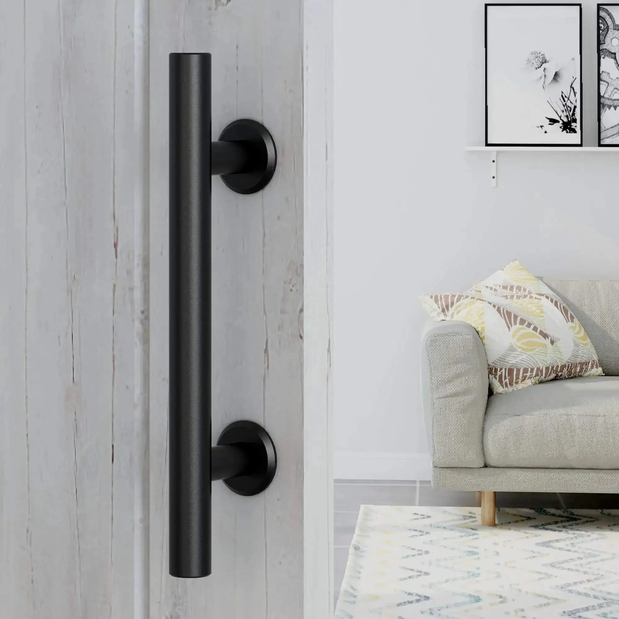 Heavy Duty 12 Inch Pull And Flush Barn Door Handle Set, Tough As Nails Matte Black With Ultra Thin Backplate, Fits Doors Up To Two And Three Eighths Inches, Sliding Barn Door Hardware Pack Of 2 - Image 7