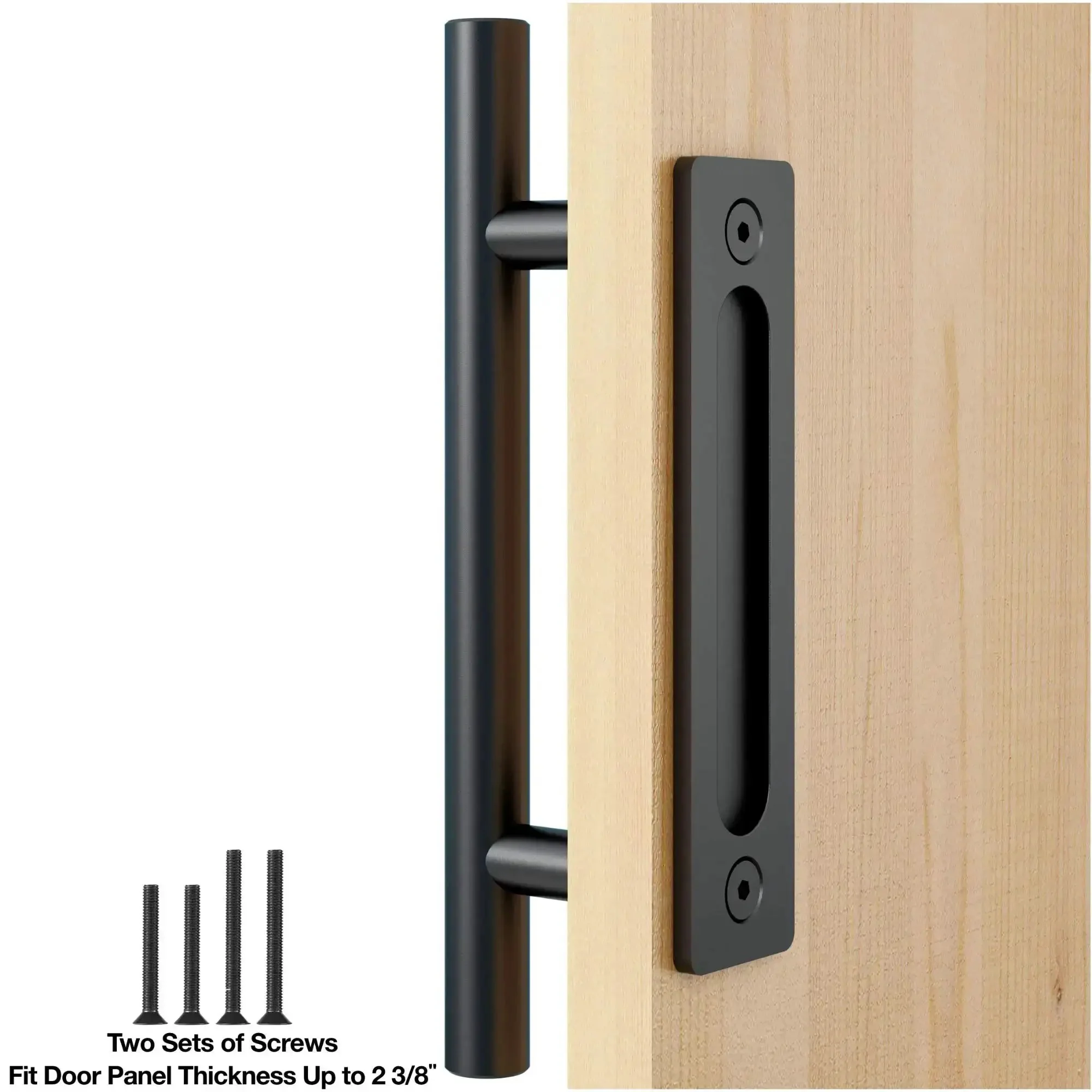 Heavy Duty 12 Inch Pull And Flush Barn Door Handle Set, Tough As Nails Matte Black With Ultra Thin Backplate, Fits Doors Up To Two And Three Eighths Inches, Sliding Barn Door Hardware Pack Of 2 - Image 8