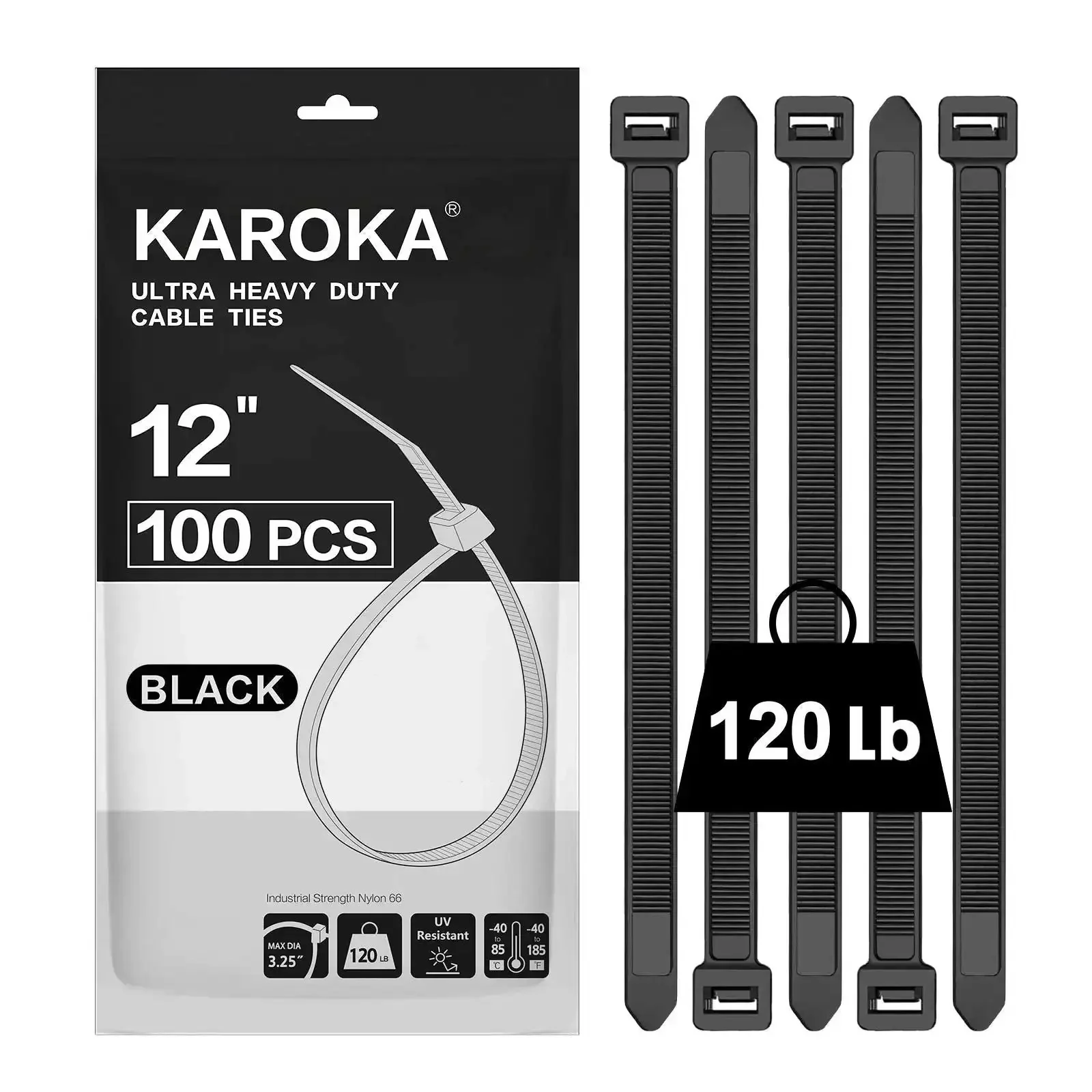 Heavy Duty 12 Inch Zip Ties With 120 Pound Tensile Strength Black Cable Ties 100 Pack Built For No Fuss Indoor Fixes And Quick Organization Solutions For Home And Work Use