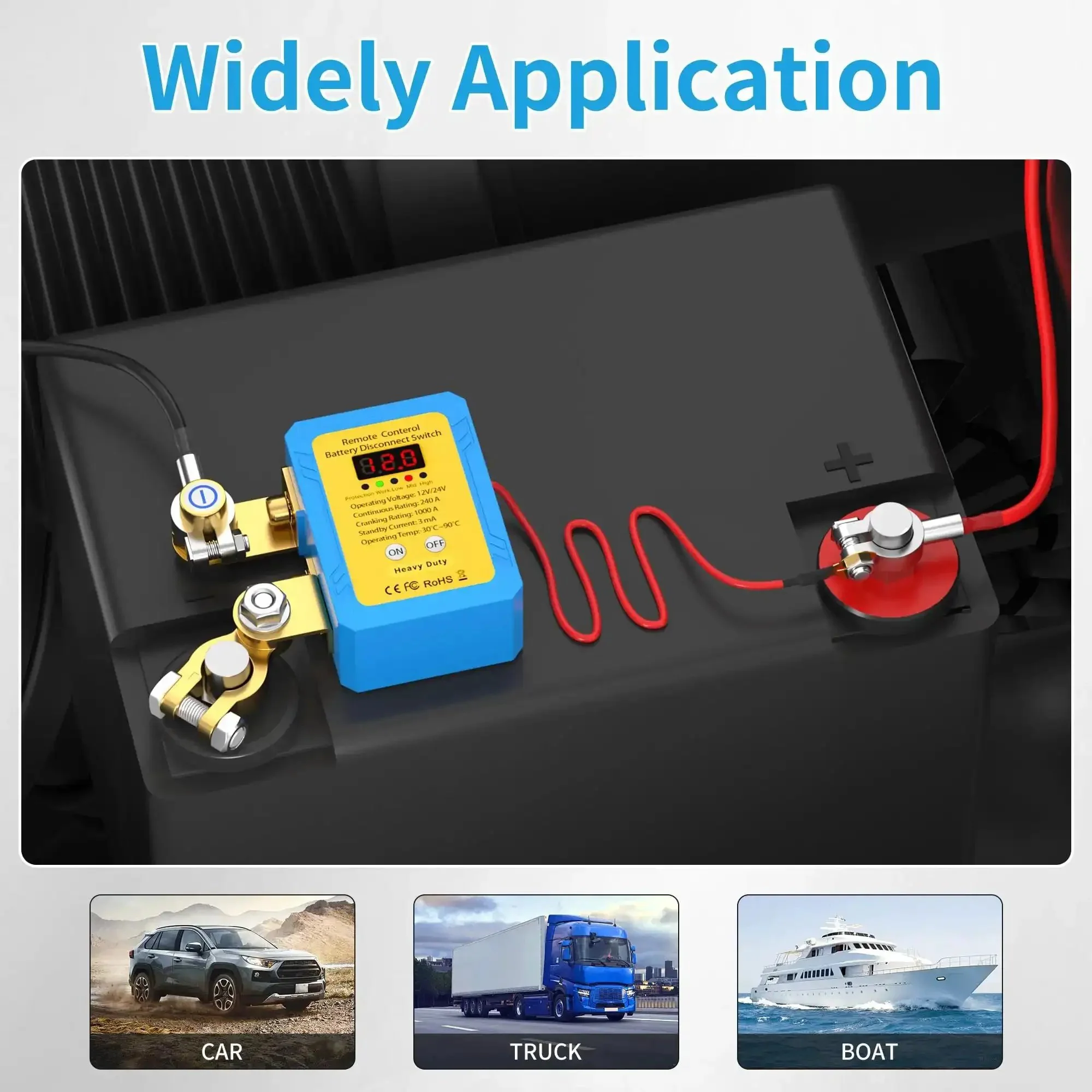 Heavy Duty 12V Car Kill Switch With Remote Battery Disconnect, 240A Peak, LED Voltage Display, Anti Theft Auto Truck Boat Security, Instant Shut Off, Relay Fobs Included For Easy Security - Image 2