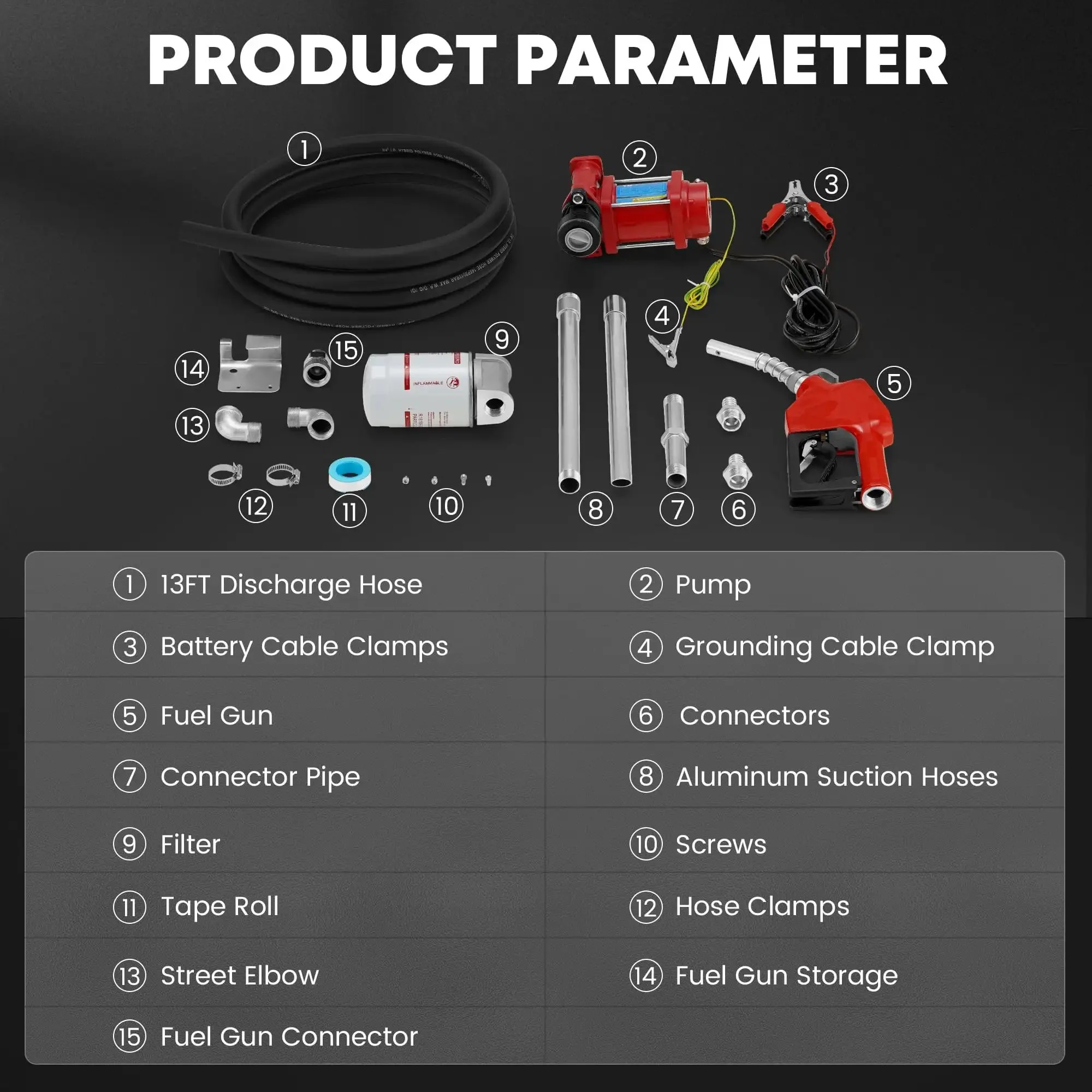 Heavy Duty 12V Fuel Transfer Pump With 10 GPM Flow, Cast Iron Rotary Vane Pump, Includes Discharge Hose And Automatic Nozzle, For Gasoline, Diesel, Kerosene And Biodiesel, Suction Depth Up To 6.6 Feet, Max Lift 33 Feet, High Efficiency - Image 7