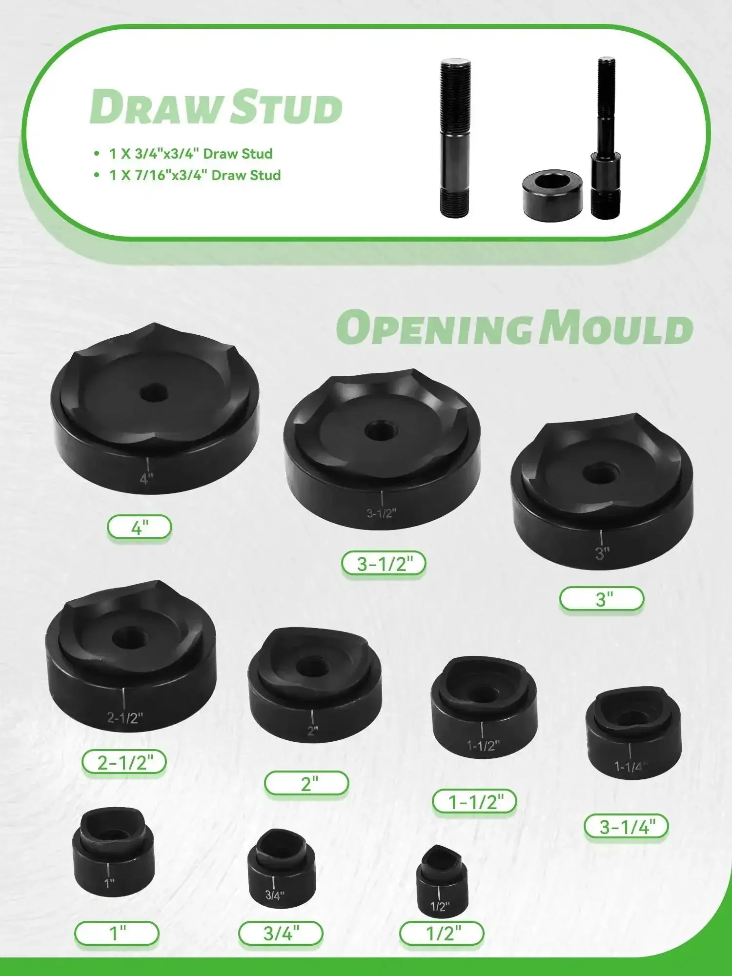 Heavy Duty 15 Ton Hydraulic Knockout Punch Driver Kit With Ten Die Set One Half Inch To Four Inch Conduit Hole Cutter For Electrical Installations Greenlee Compatible Three Quarter Inch Threads Sixteen Per Inch Punches Up To One Eighth Inch Steel - Image 7