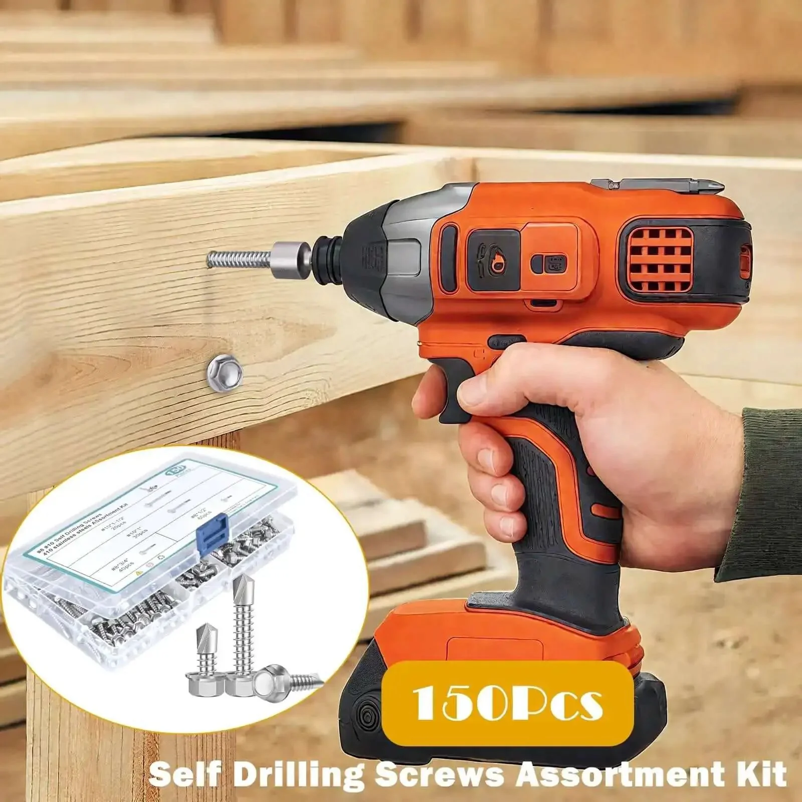 Heavy Duty 150 Piece Self Drilling Screws Kit Stainless Steel Rust Resistant Hex Washer Head Tek Screws For Sheet Metal No Pre Drill Needed Includes Eight By Half Inch Eight By Three Quarter Inch Ten By One Inch And Ten By One And A Half Inch - Image 4