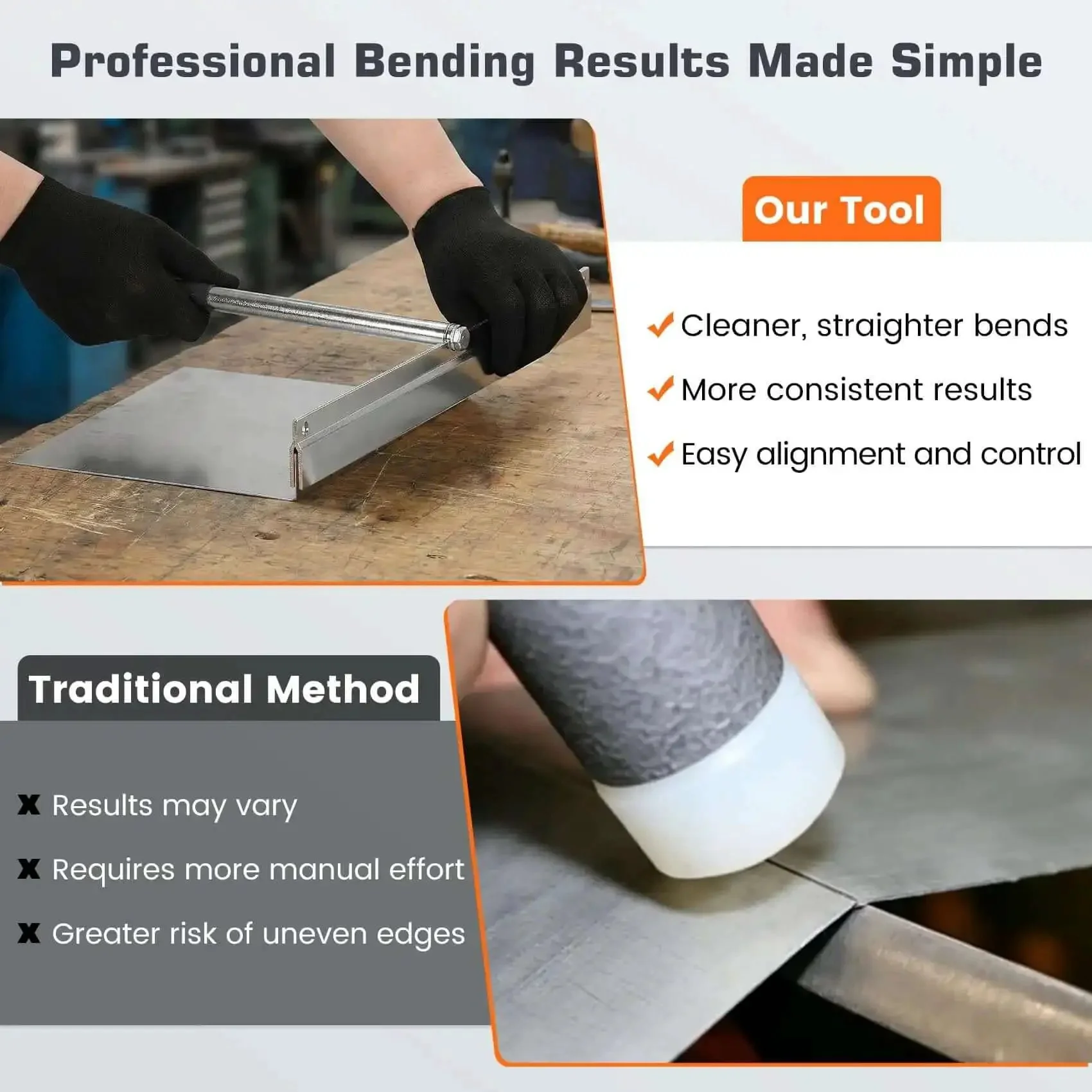 Heavy Duty 15.25 Inch Sheet Metal Folding Hemming Tool Handheld Bender For Standing Seam Roofing Panels And HVAC Duct Work With Handy Sight Holes Folds Up To 24 Gauge Steel And One Inch Depth - Image 4