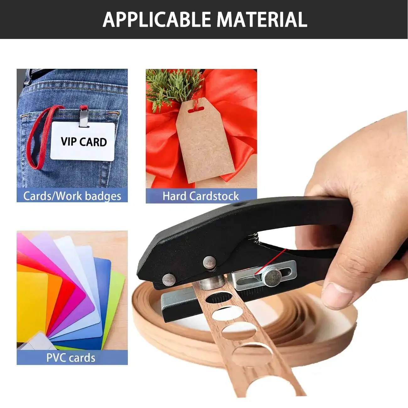 Heavy Duty 15mm Single Hole Punch Handheld For Tags Cards And Plastic Portable Black With Scale Guide And Flat Edge Knife Built In High Strength Spring For Precise Effortless Punching - Image 2