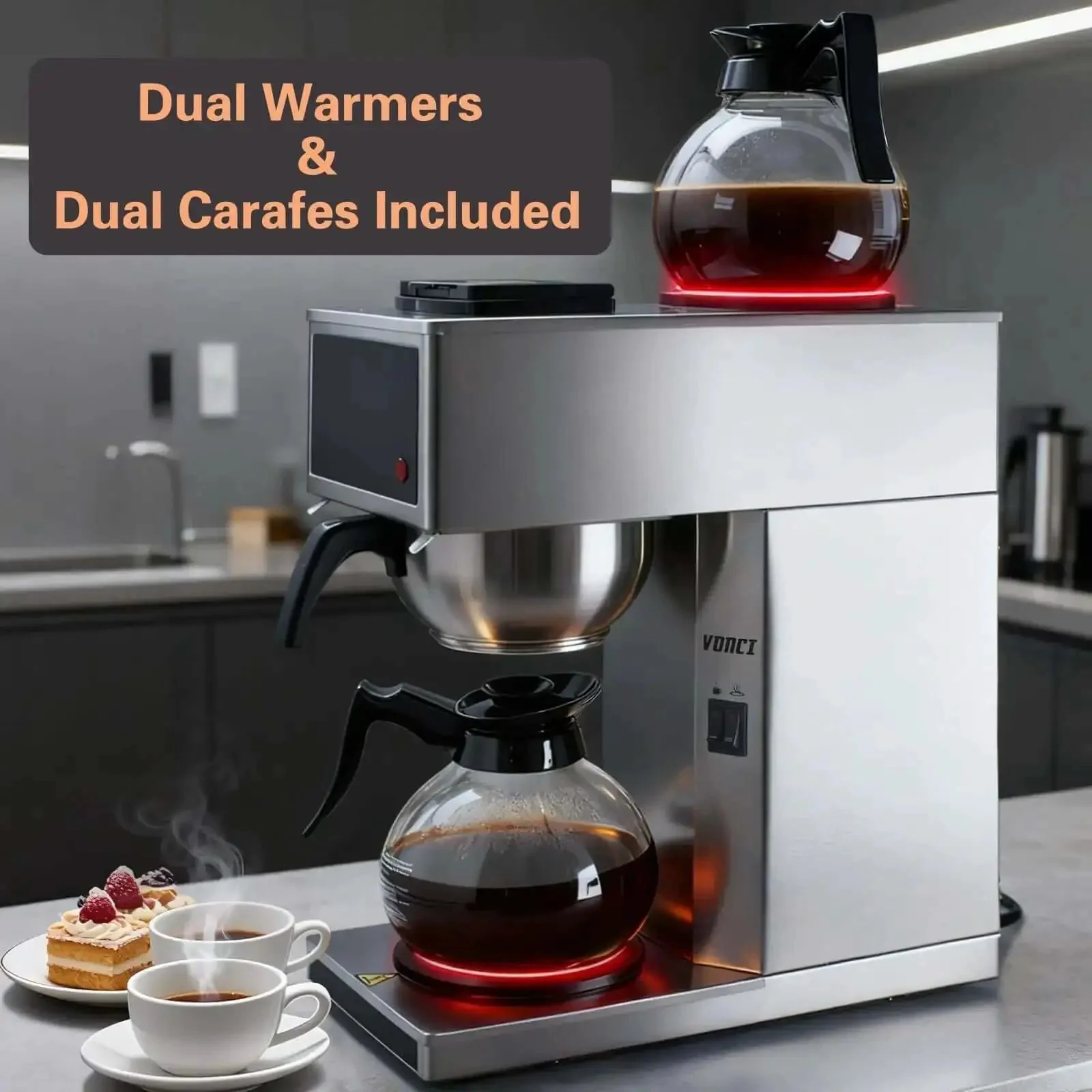 Heavy Duty 1610W 12 Cup Drip Coffee Maker Workhorse With Two Glass Carafes And Warmers Stainless Steel Housing And Funnel Commercial Grade Brewer For Offices Hotels And Home Use - Image 8
