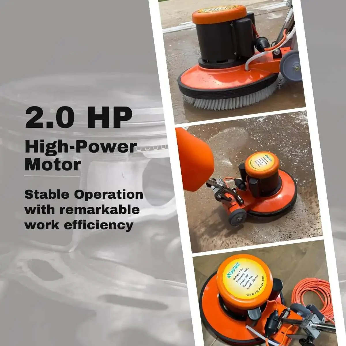 Heavy Duty 17 Inch Floor And Carpet Buffer Machine Workhorse With 2.0 HP Motor 175 RPM 3.4 Gallon Water Tank Built For Commercial And Industrial Floors Scrubbing Polishing And Waxing - Image 8