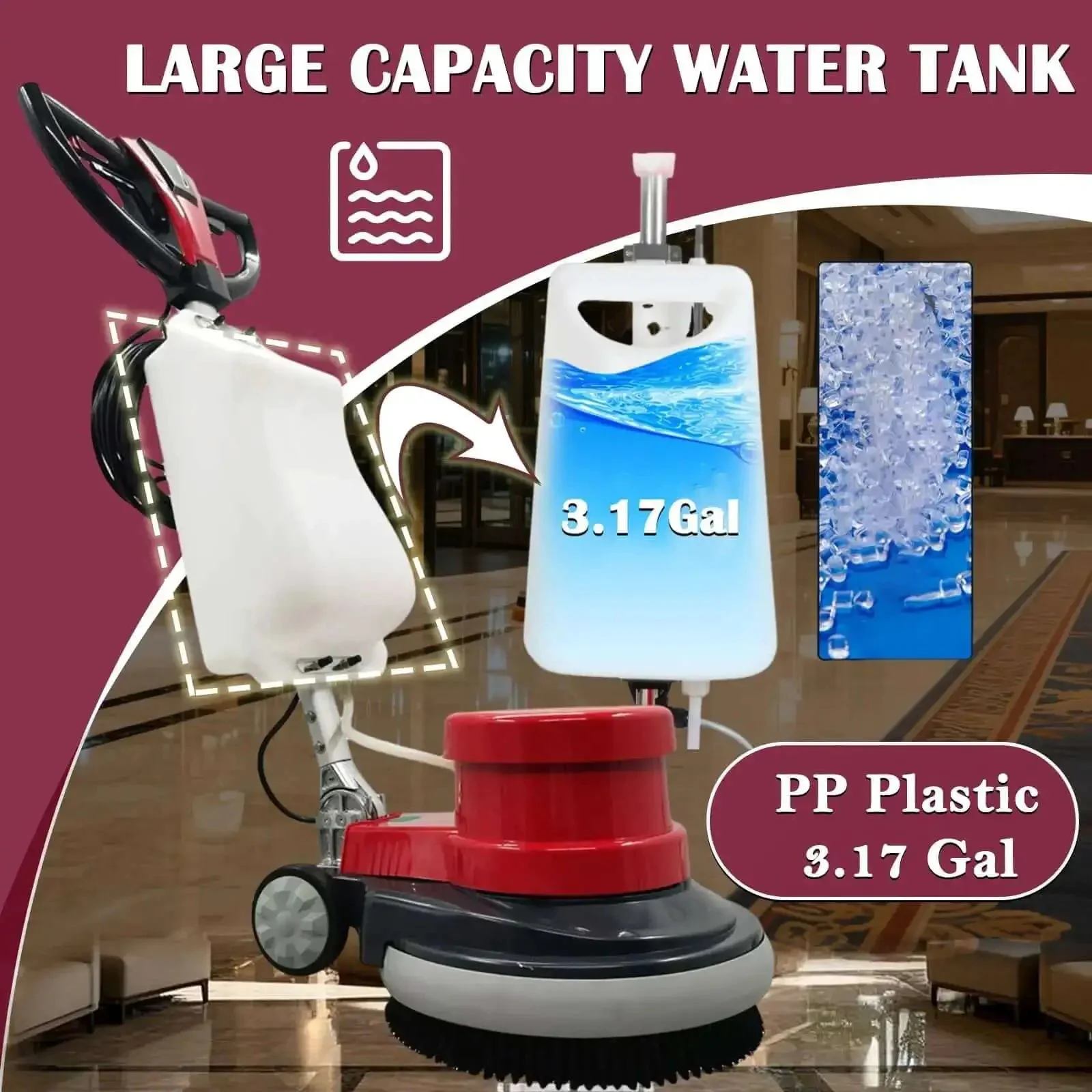 Heavy Duty 17 Inch Floor Scrubber Polisher With 1100W Motor, Commercial Grade Buffer For Wood Tile Epoxy Marble And Concrete, Deep Cleaning, Waxing, And Polishing On Multiple Surfaces, 110V - Image 5