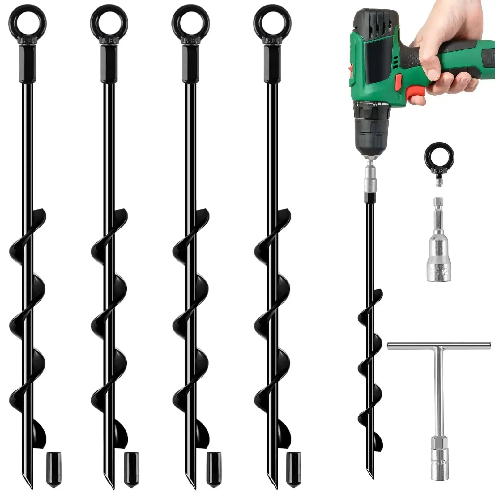Heavy Duty 18 Inch Screw In Ground Anchors 4 Pack With Spiral Auger Stakes For Swing Sets Trampolines Sheds Tents Trees Cars And Camping Gear Deep Penetration For High Wind Stability And Secure Setup
