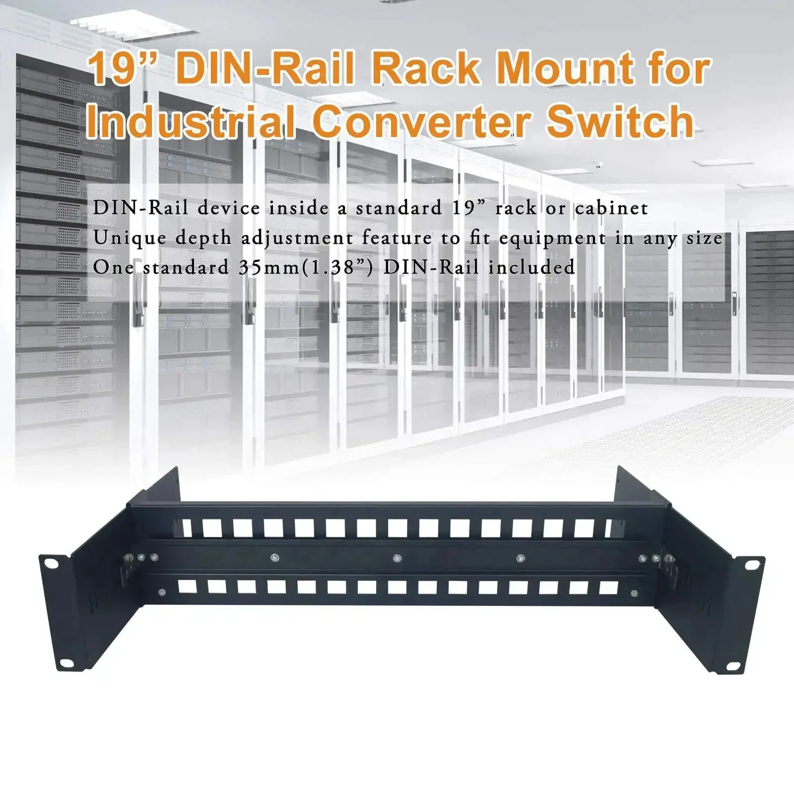 Heavy Duty 19 Inch Rack Mount DIN Rail Kit With 35mm Height DIN Rail And Adjustable Depth Bracket Shelf For Industrial Media Converters And Ethernet Switches, Easy 19 Inch Rack Installation In Standard Racks - Image 6