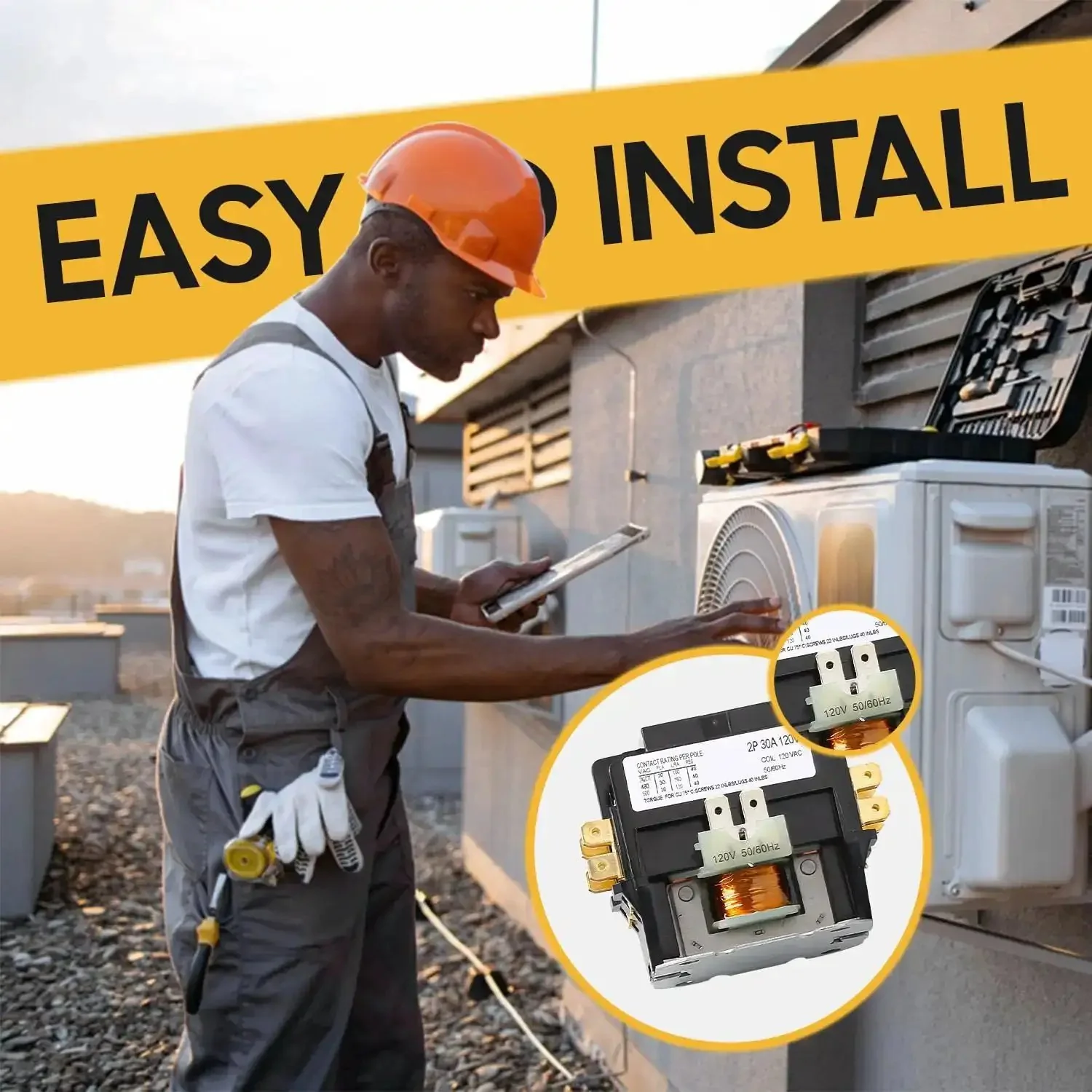 Heavy Duty 2 Pole 30A AC Contactor For HVAC And Refrigeration, 120V Coil, Ideal For Air Conditioners, Condensers And Compressors, Definite Purpose Motor Contactor For Reliable System Control - Image 3