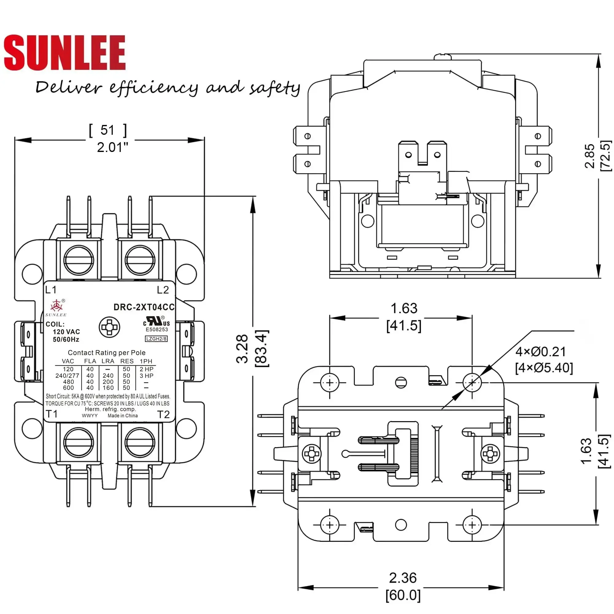 Heavy Duty 2 Pole 40 Amp Contactor With 120V Coil UL Listed For HVAC Condensers And Compressors Replaces 2 Pole Units 20 25 30 35 40 Amp 50 Amp Lighting Load Equivalent To 42CF15AF - Image 3