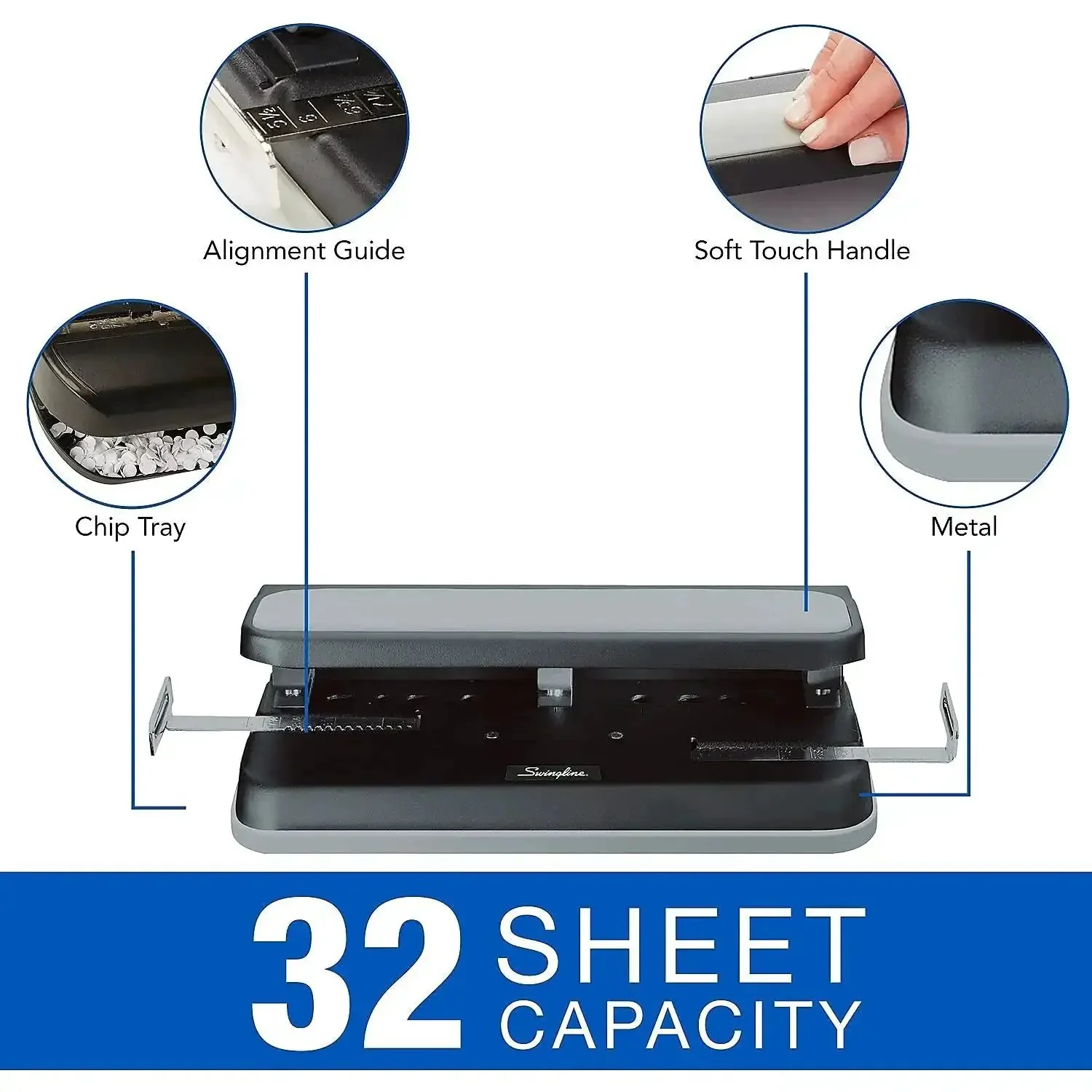 Heavy Duty 2 To 7 Hole Punch With Adjustable Head And Easy Touch Handle 32 Sheet Capacity All Metal Construction Black And Gray Office Workhorse Hole Punch Built For High Volume Projects - Image 7