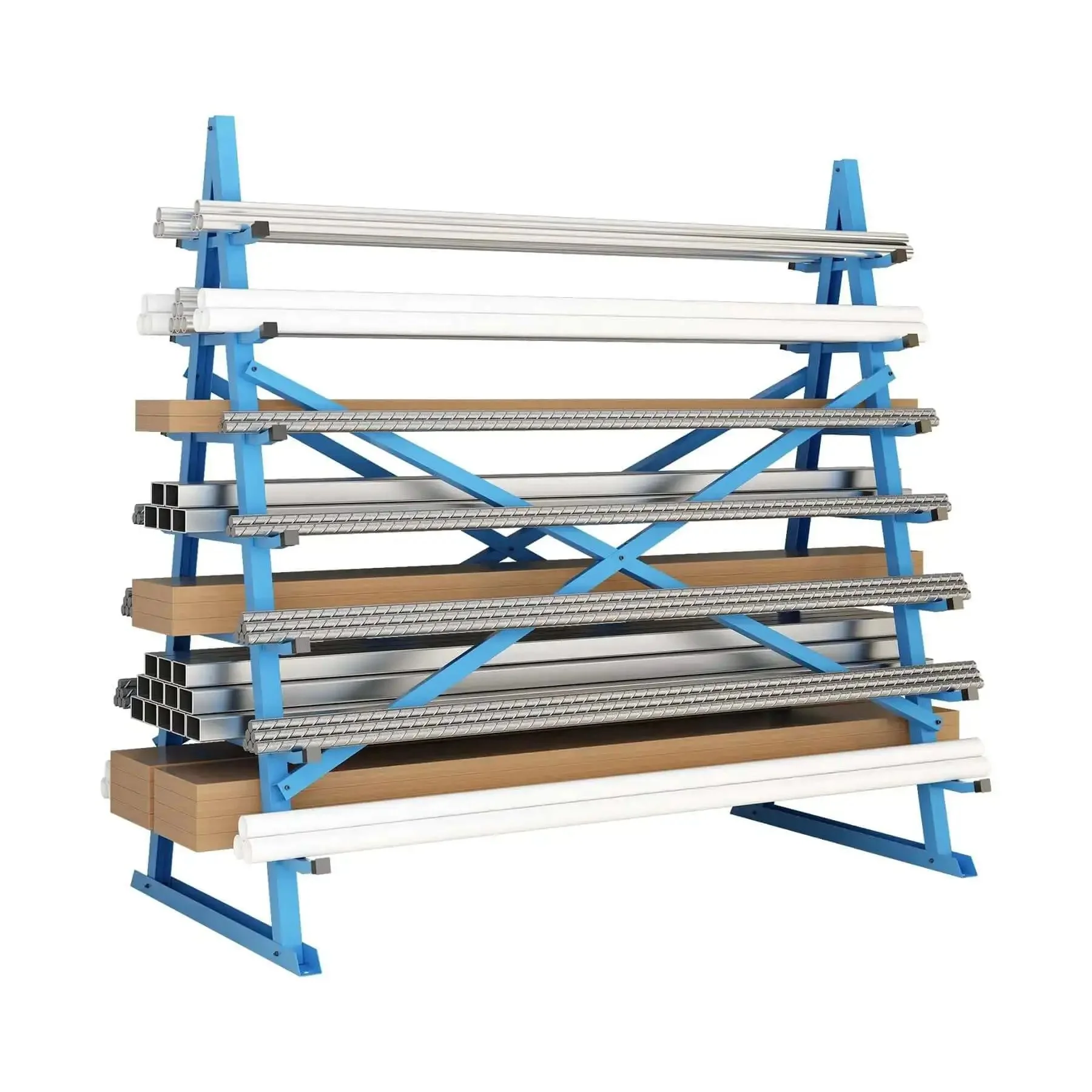 Heavy Duty 2000 Lbs Horizontal Storage Rack With 7 Tier Floor Standing Adjustable Lumber And Pipe Organizer For Garage Workshop Shed Basement Blue For Home And Shop