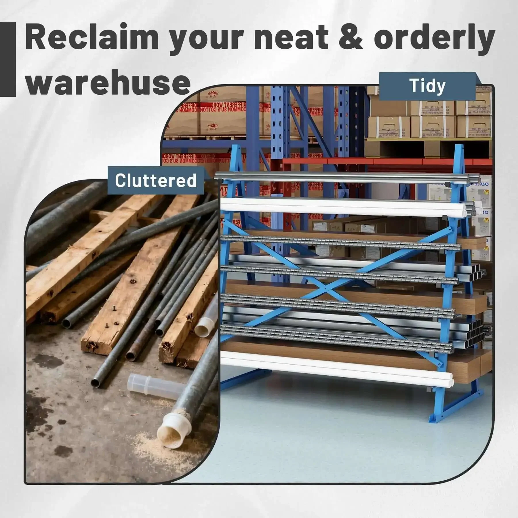 Heavy Duty 2000 Lbs Horizontal Storage Rack With 7 Tier Floor Standing Adjustable Lumber And Pipe Organizer For Garage Workshop Shed Basement Blue For Home And Shop - Image 3