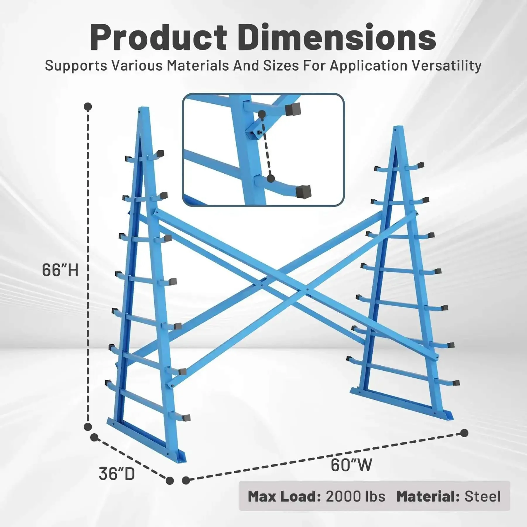 Heavy Duty 2000 Lbs Horizontal Storage Rack With 7 Tier Floor Standing Adjustable Lumber And Pipe Organizer For Garage Workshop Shed Basement Blue For Home And Shop - Image 8