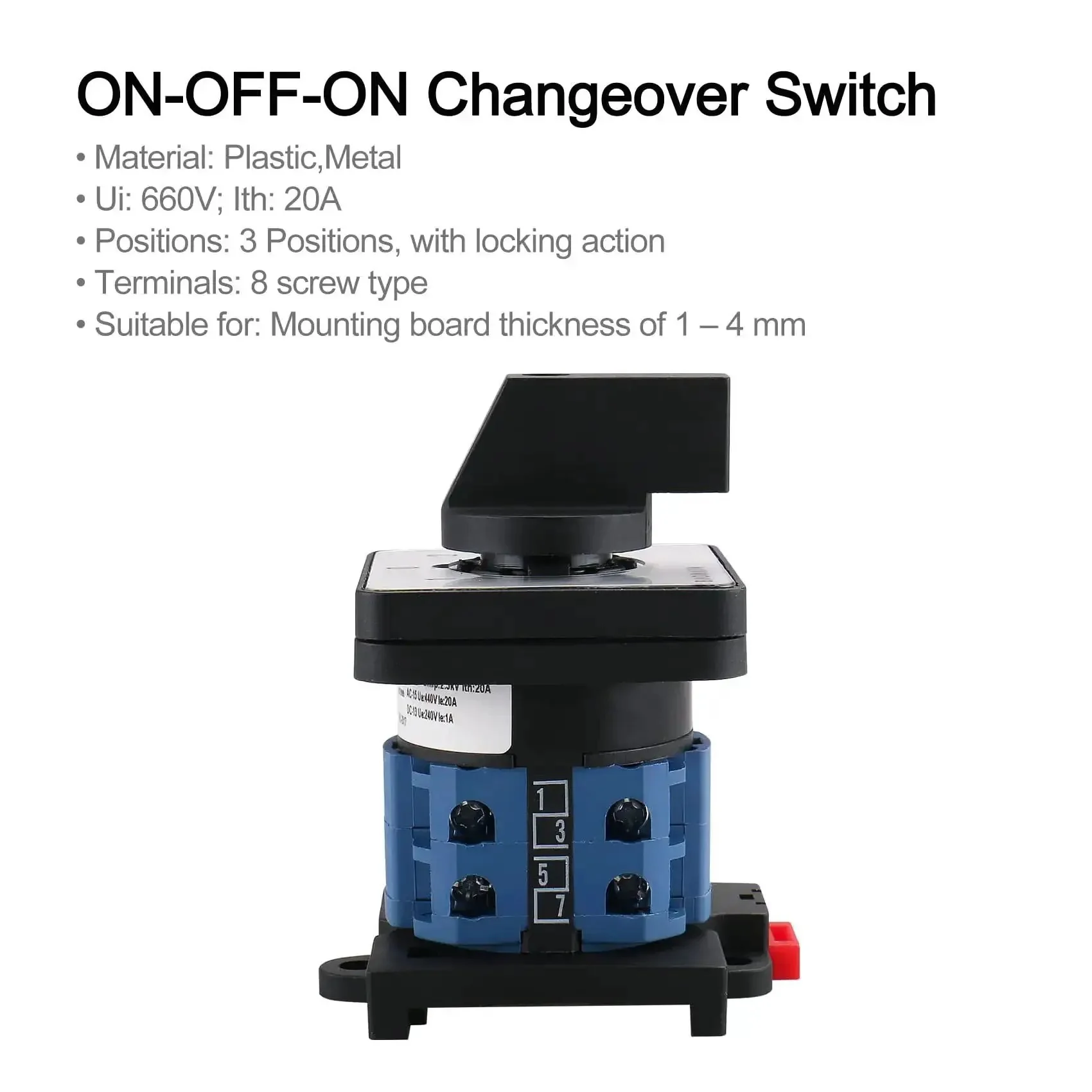 Heavy Duty 20A 660V 2 Pole Changeover Switch With 3 Position Rotary Selector For Motor Reversing And Generator Dual Section Eight Terminal Layout 35mm DIN Rail Mount SZW26 20 D2022 B11R - Image 6