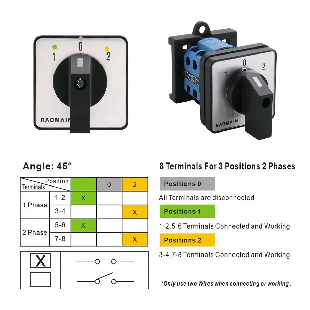Heavy Duty 20A 660V 2 Pole Changeover Switch With 3 Position Rotary Selector For Motor Reversing And Generator Dual Section Eight Terminal Layout 35mm DIN Rail Mount SZW26 20 D2022 B11R - Image 8