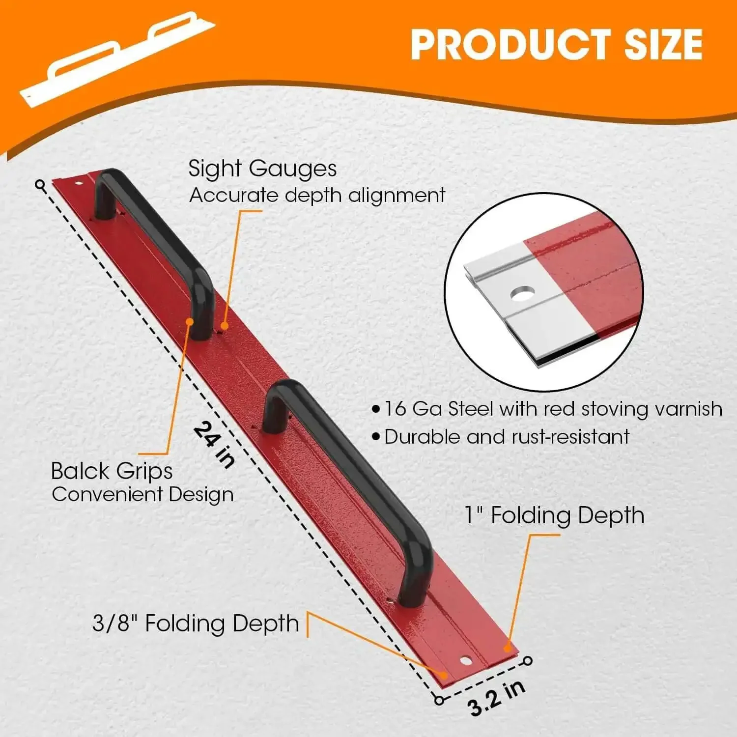 Heavy Duty 24 Inch 16 Gauge Steel Sheet Metal Folding Tool With Grips For Uniform Folds Built For HVAC Ductwork And Pipefitting Red Finish Compatible With 28 Gauge Stainless Steel Cold Rolled Steel And Galvanized Sheets Pack Of 1 - Image 7