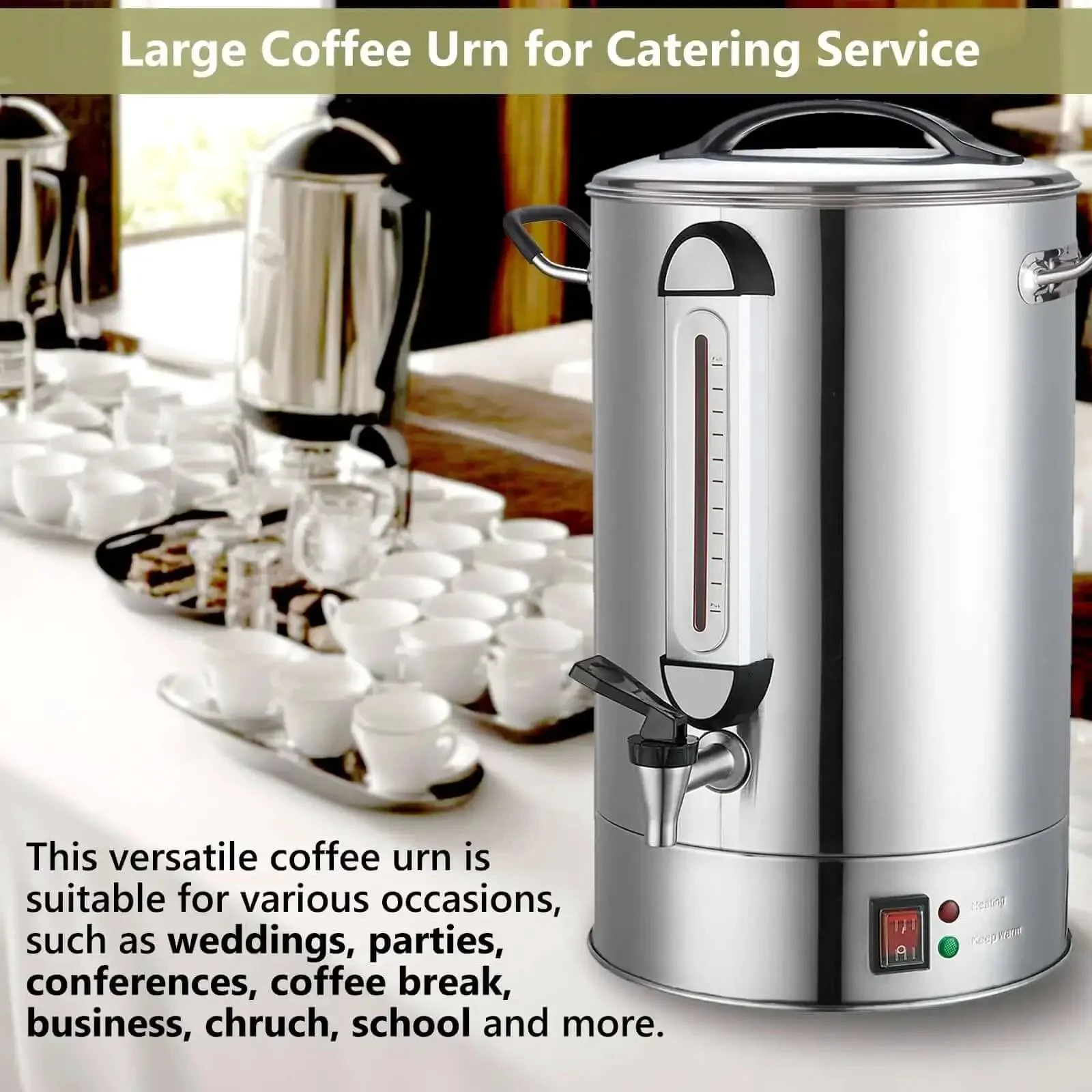 Heavy Duty 24L Commercial Coffee Urn With Quick Brew Dispenser For Catering And Events, 160 Cup Capacity Stainless Steel, Large Batch Coffee Maker For Meetings, Churches, Schools And Offices - Image 6