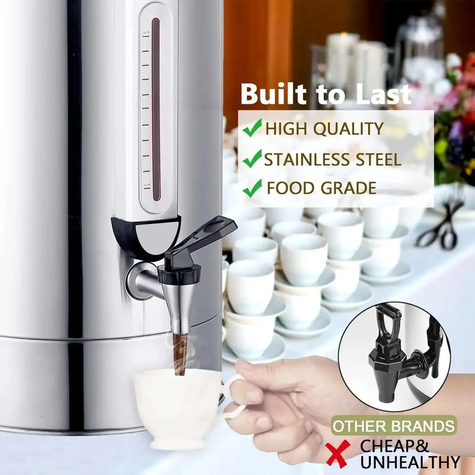 Heavy Duty 24L Commercial Coffee Urn With Quick Brew Dispenser For Catering And Events, 160 Cup Capacity Stainless Steel, Large Batch Coffee Maker For Meetings, Churches, Schools And Offices - Image 7