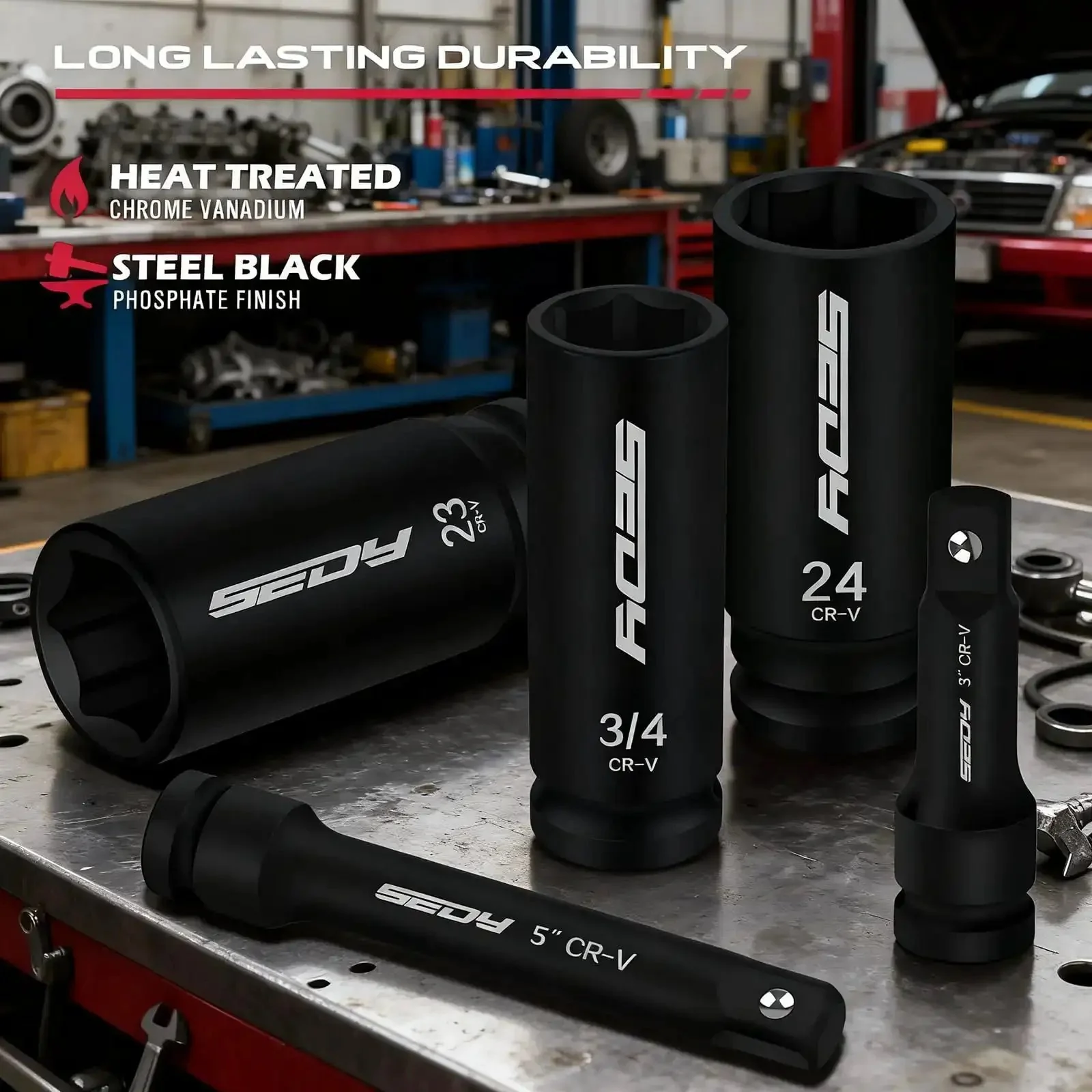Heavy Duty 29-Piece 1/2 Inch Drive Impact Socket Set With SAE 3/8 To 1 Inch And Metric 10-24mm, Includes Extension Bars, Deep And Shallow Sockets, CR-V Material, Built Tough For Pros And DIYers - Image 6