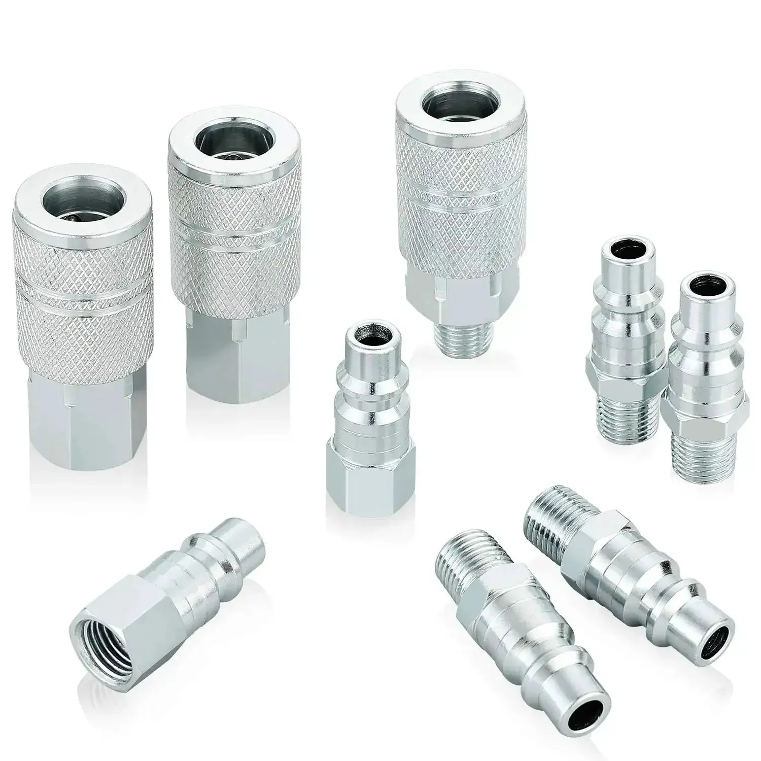 Heavy Duty 3 By 8 Inch High Flow Air Coupler And Plug Kit With 1 By 4 Inch NPT Threads Steel 9 Piece Air Compressor Hose Fittings Set For Beast Quick Connects And Locking Balls