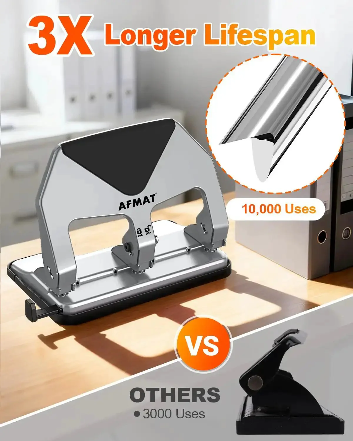 Heavy-Duty 3 Hole Punch For Binders, 50-Sheet Capacity, Fifty Percent Easier Punching, Boss-Level Durability, Stainless Steel Paper Guide, 9-32 Inch Holes, Ideal For Home Office School And Binder Projects, More Than Ten Thousand Uses - Image 6
