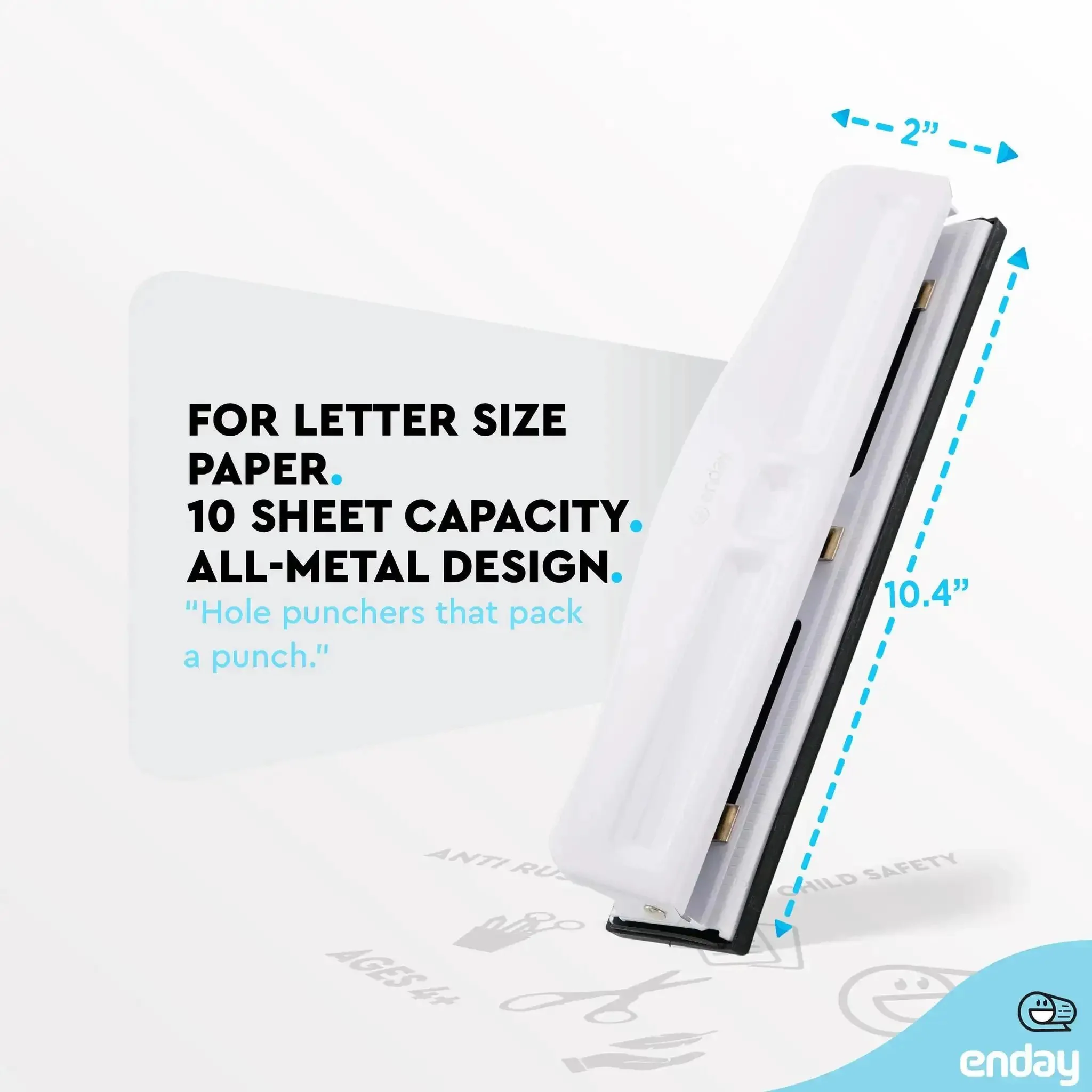 Heavy Duty 3 Hole Punch For Binders, Adjustable 10 Sheet Metal Three Hole Punch With Built In Waste Tray, Desktop 3 Ring Puncher With Rubber Base, White Finish For Home Office School, Scrapbooking And Card Making - Image 5