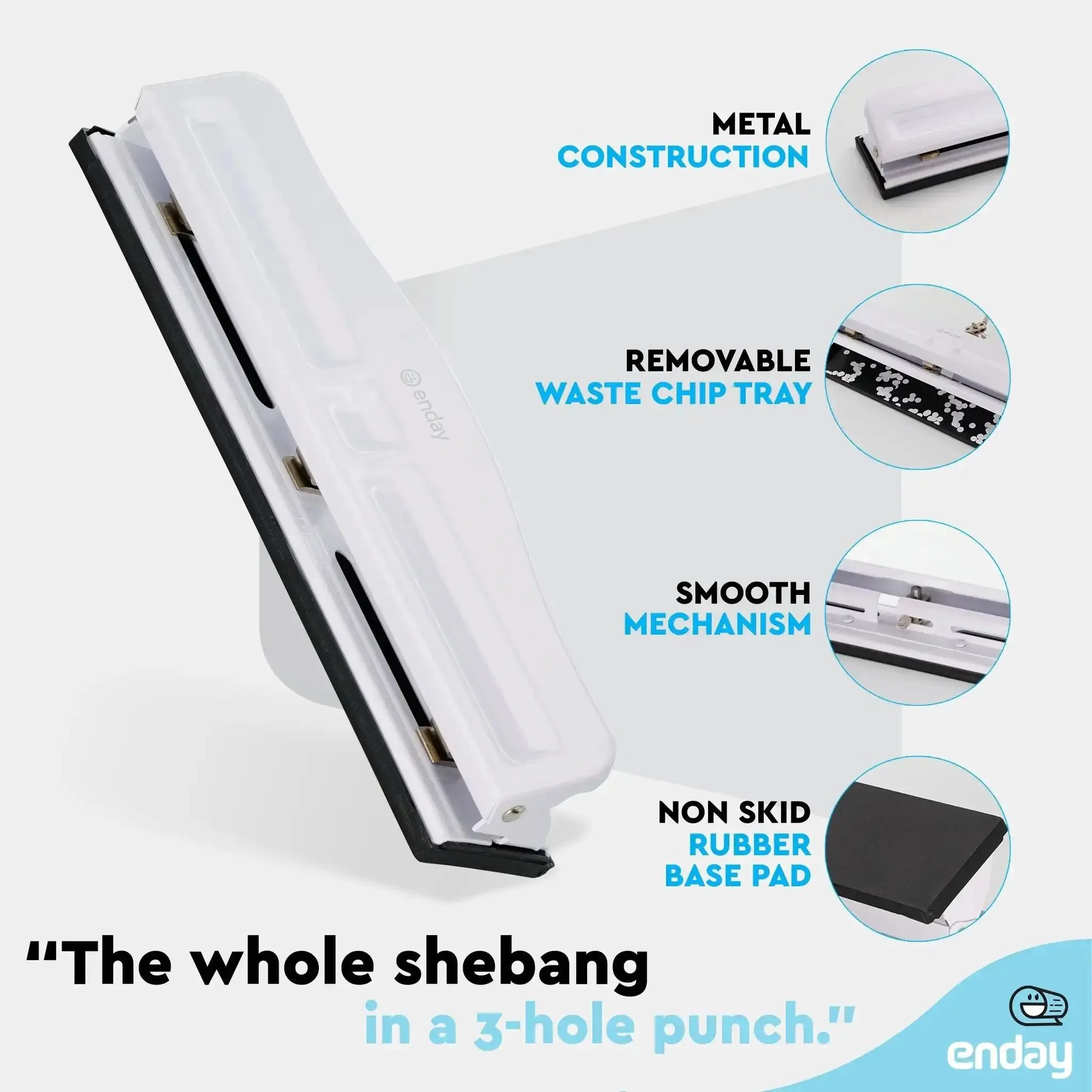 Heavy Duty 3 Hole Punch For Binders, Adjustable 10 Sheet Metal Three Hole Punch With Built In Waste Tray, Desktop 3 Ring Puncher With Rubber Base, White Finish For Home Office School, Scrapbooking And Card Making - Image 7