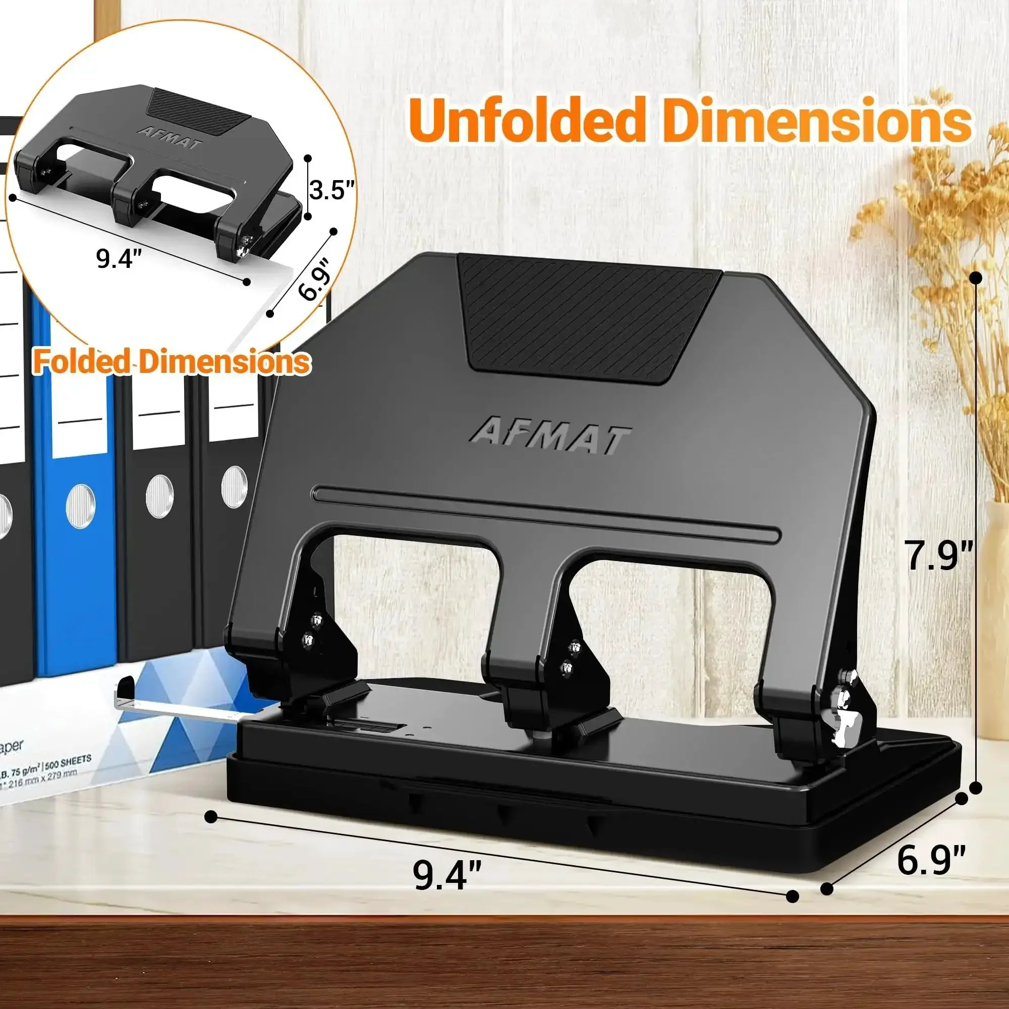 Heavy Duty 3 Hole Punch For Binders With 9 32nd Inch Holes 40 Sheet Capacity 50 Percent Less Effort Metal Construction Built In Paper Guide And Large Chip Tray 10,000 Uses HPX3 - Image 2