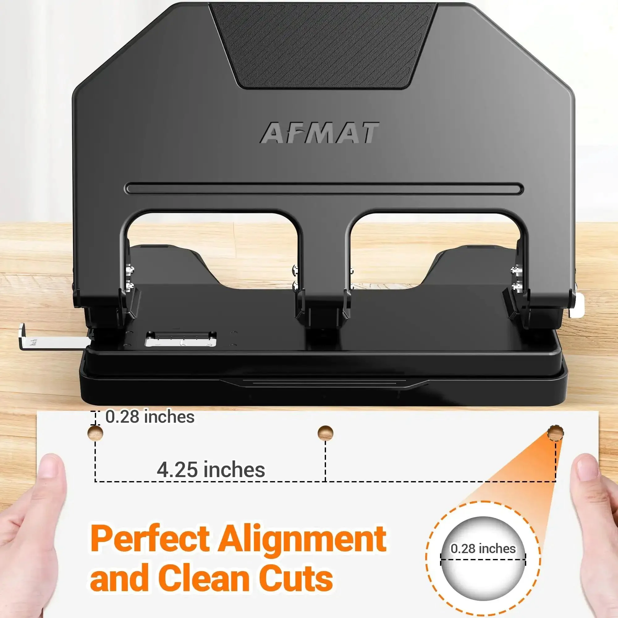 Heavy Duty 3 Hole Punch For Binders With 9 32nd Inch Holes 40 Sheet Capacity 50 Percent Less Effort Metal Construction Built In Paper Guide And Large Chip Tray 10,000 Uses HPX3 - Image 3