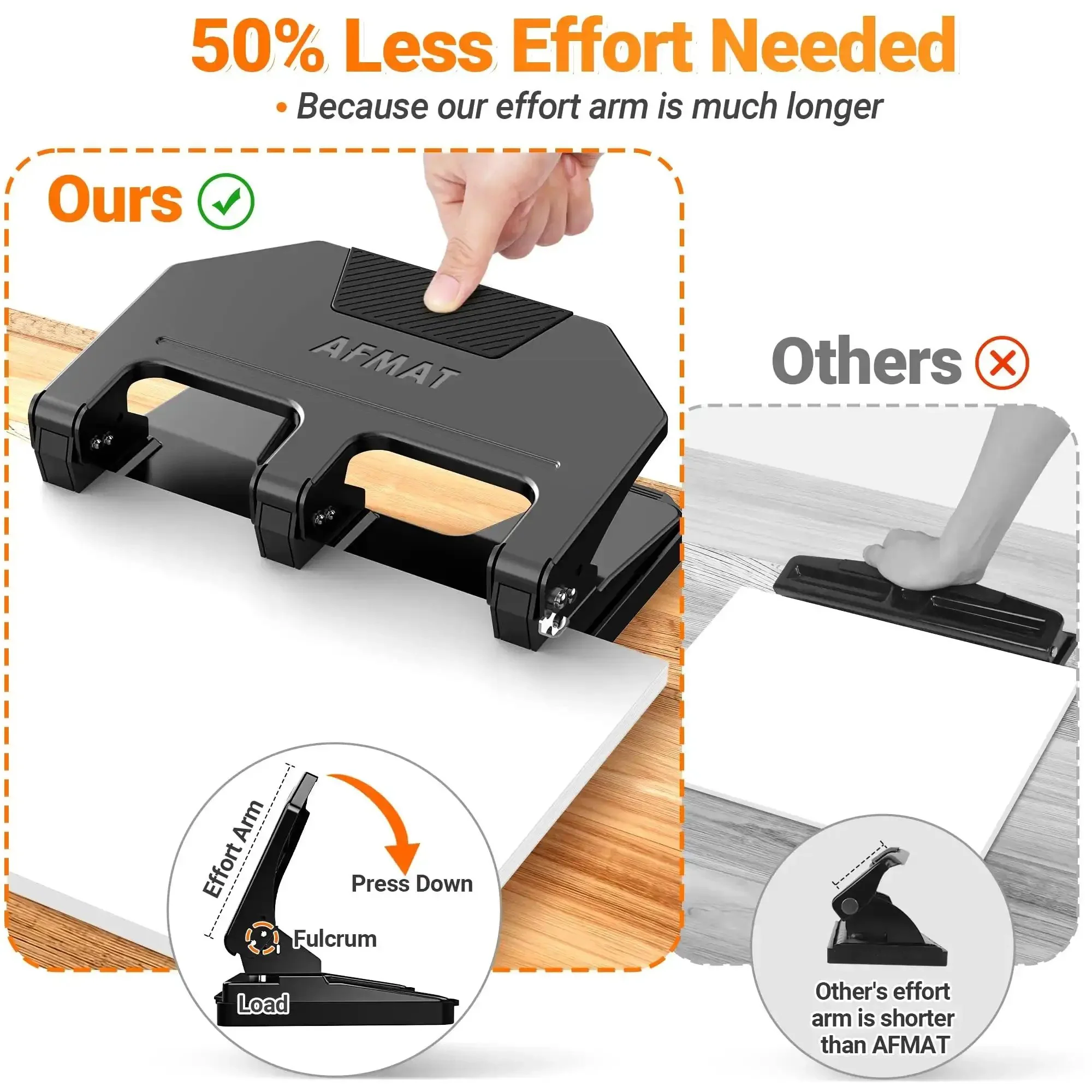 Heavy Duty 3 Hole Punch For Binders With 9 32nd Inch Holes 40 Sheet Capacity 50 Percent Less Effort Metal Construction Built In Paper Guide And Large Chip Tray 10,000 Uses HPX3 - Image 6