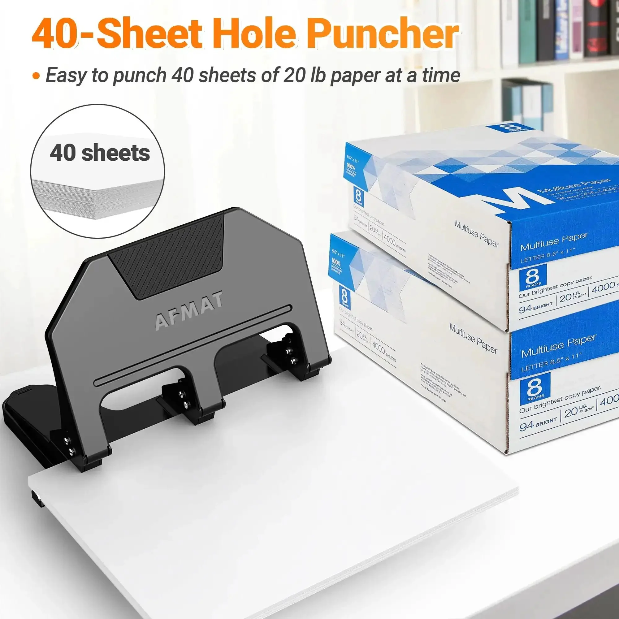 Heavy Duty 3 Hole Punch For Binders With 9 32nd Inch Holes 40 Sheet Capacity 50 Percent Less Effort Metal Construction Built In Paper Guide And Large Chip Tray 10,000 Uses HPX3 - Image 7