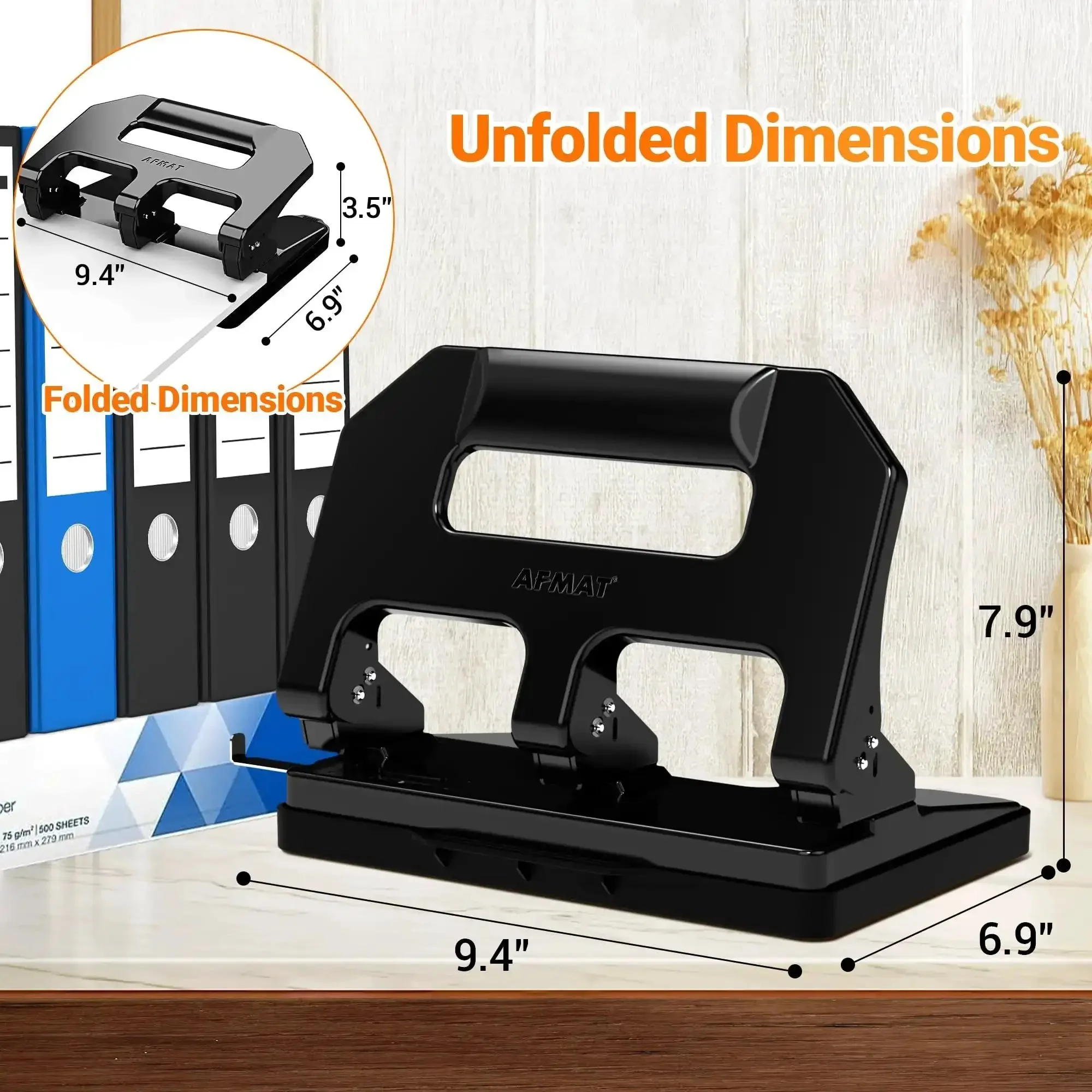 Heavy Duty 3 Hole Puncher For Binders With 40 Sheet Capacity, 10,000 Uses, Metal Construction, 50 Percent Less Effort Lever, Built In Paper Guide, Ergonomic And Arthritis Friendly, Premium Black Finish - Image 2