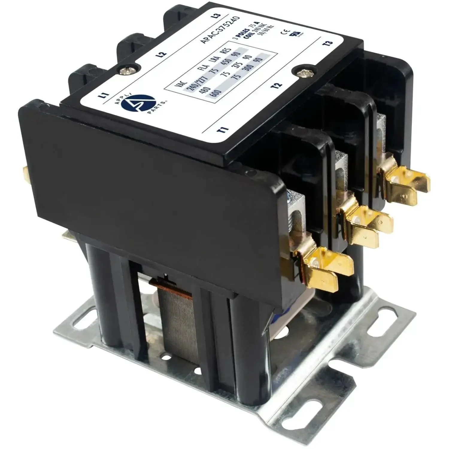 Heavy Duty 3 Pole Contactor 75 Amp 240 Volt Coil Replacement For AC Compressors And Electrical Applications UL Listed For HVAC Refrigeration Water Pumps And More APAC 375240