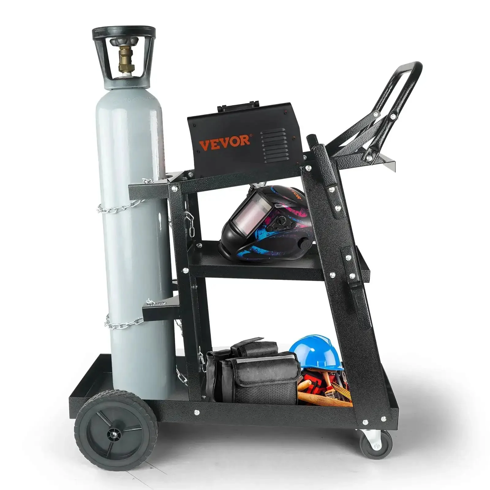 Heavy Duty 3 Tier Welding Cart With 360 Degree Swivel Wheels, Tank Storage And Safety Chains, Rolling Cart For MIG TIG ARC Plasma Cutter Welder, 400 Lb Capacity - Image 5