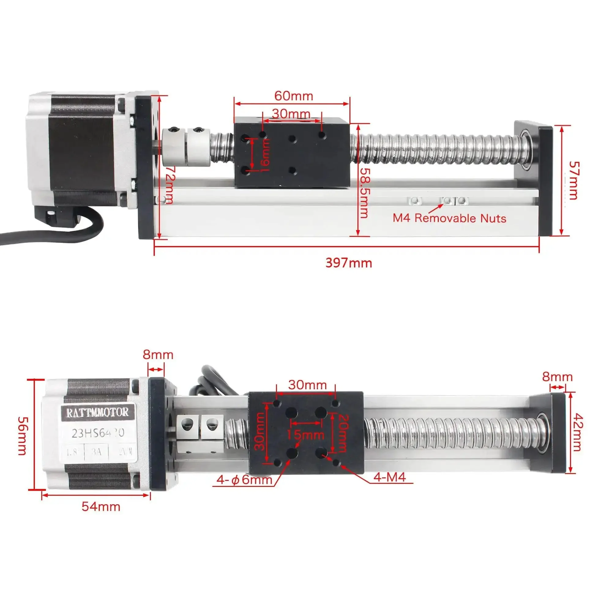 Heavy Duty 300mm Linear Stage Actuator With Square Slide Rail And 1605 Ballscrew Motorized XY XYZ CNC Linear Stage Table With Nema23 Stepper Motor For Precise Smooth Motion In Milling Laser And PCB Fabrication - Image 9