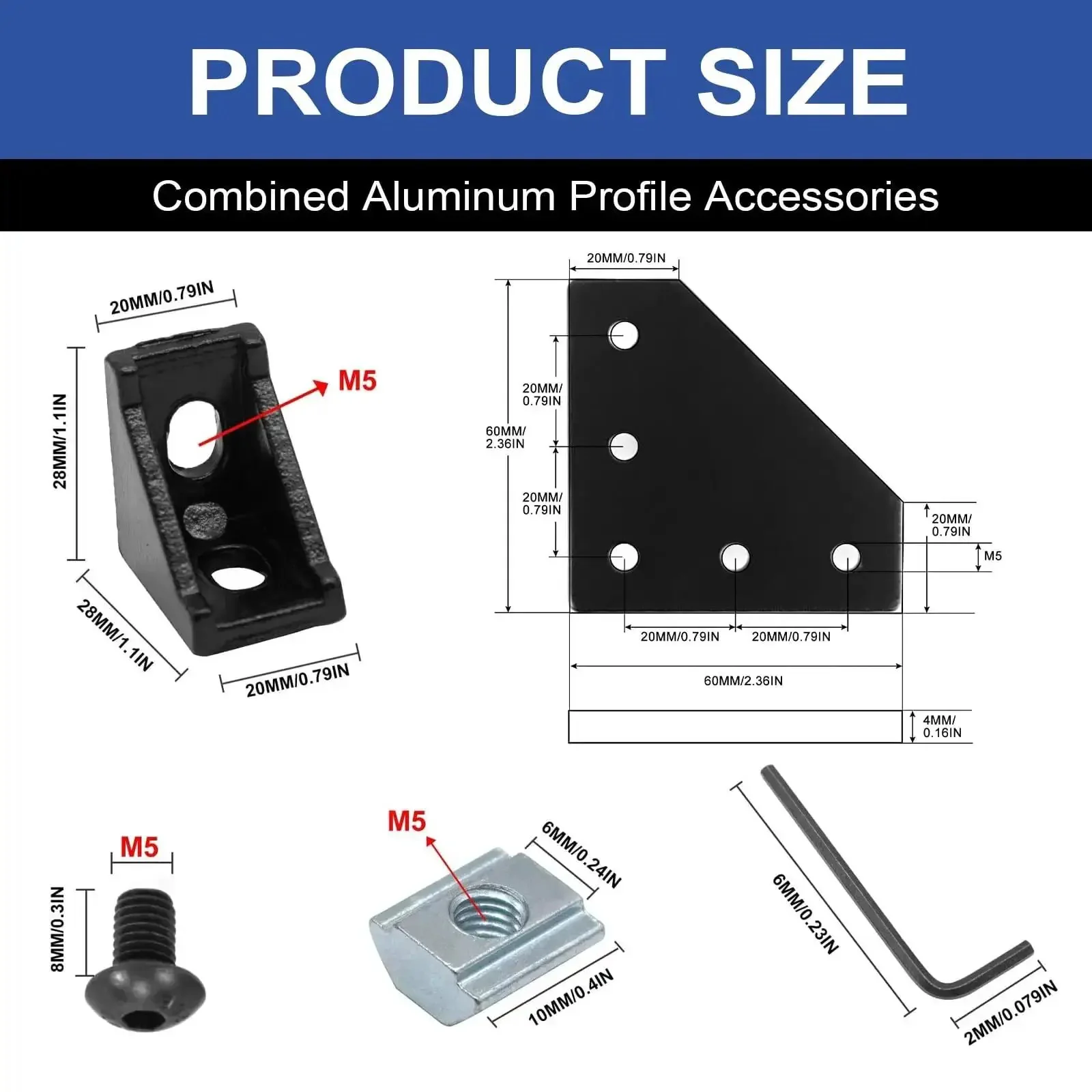 Heavy Duty 34 Pack 2020 Aluminum Extrusion Corner Brackets And Hardware Kit With L Shaped Plates Corner Angles Sliding Hook T Nuts And Screws For 20x20 Series Black - Image 5