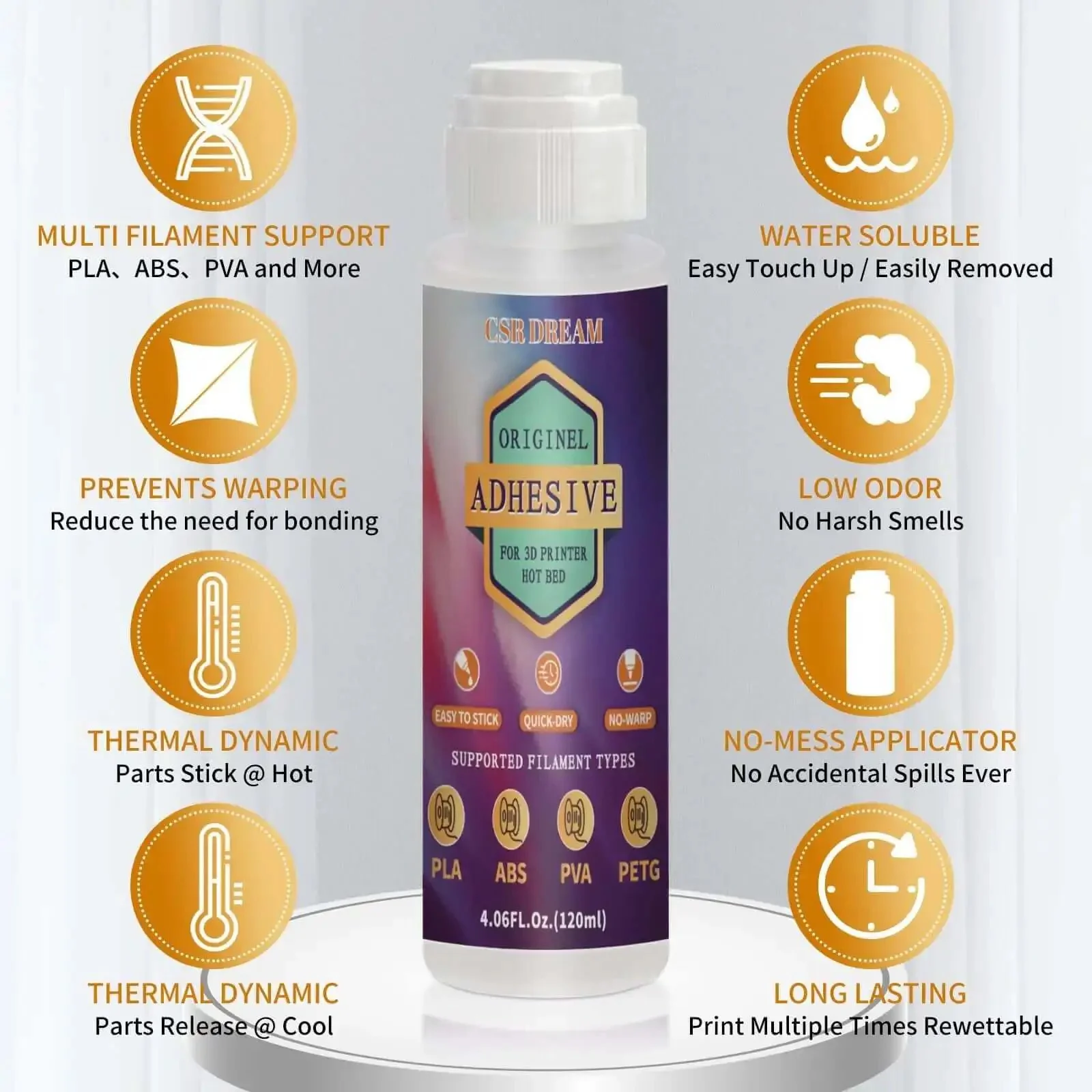 Heavy Duty 3D Printer Adhesive Glue For Hot Bed Bonding With Strong Grip And Minimal Warping For ABS PLA PLA Plus PETG And TPU Filaments No Residue Durable Long Lasting Formula 120 Milliliters 4 Ounces - Image 7