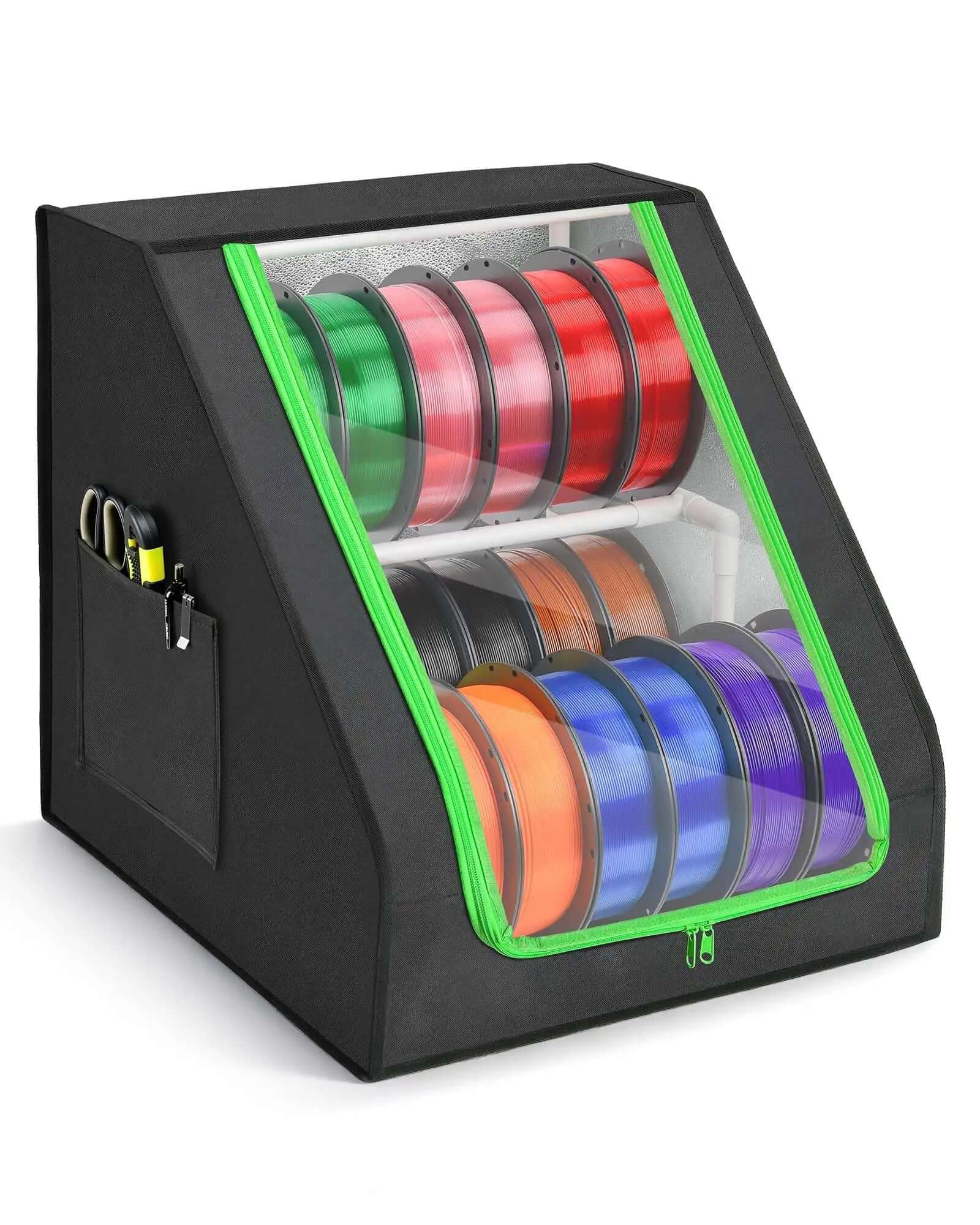 Heavy Duty 3D Printer Filament Storage Box With 21 Spool Capacity, 2-Tier Filament Rack Organizer, Stable Trapezoid Frame, Grab-And-Go Pockets, Perfect For Home Studio Or Workshop, Keeps Filaments Tidy And Ready To Print