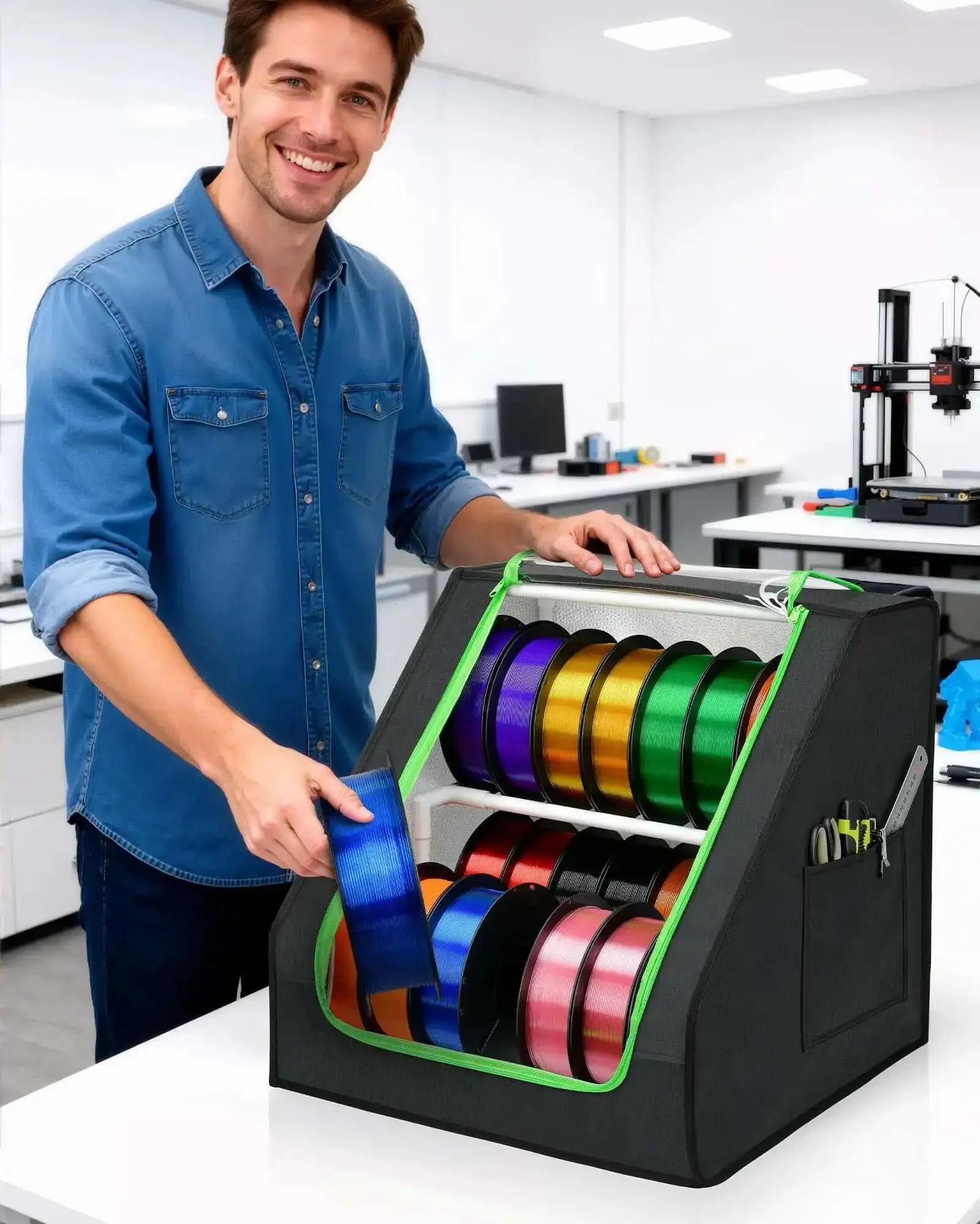 Heavy Duty 3D Printer Filament Storage Box With 21 Spool Capacity, 2-Tier Filament Rack Organizer, Stable Trapezoid Frame, Grab-And-Go Pockets, Perfect For Home Studio Or Workshop, Keeps Filaments Tidy And Ready To Print - Image 3