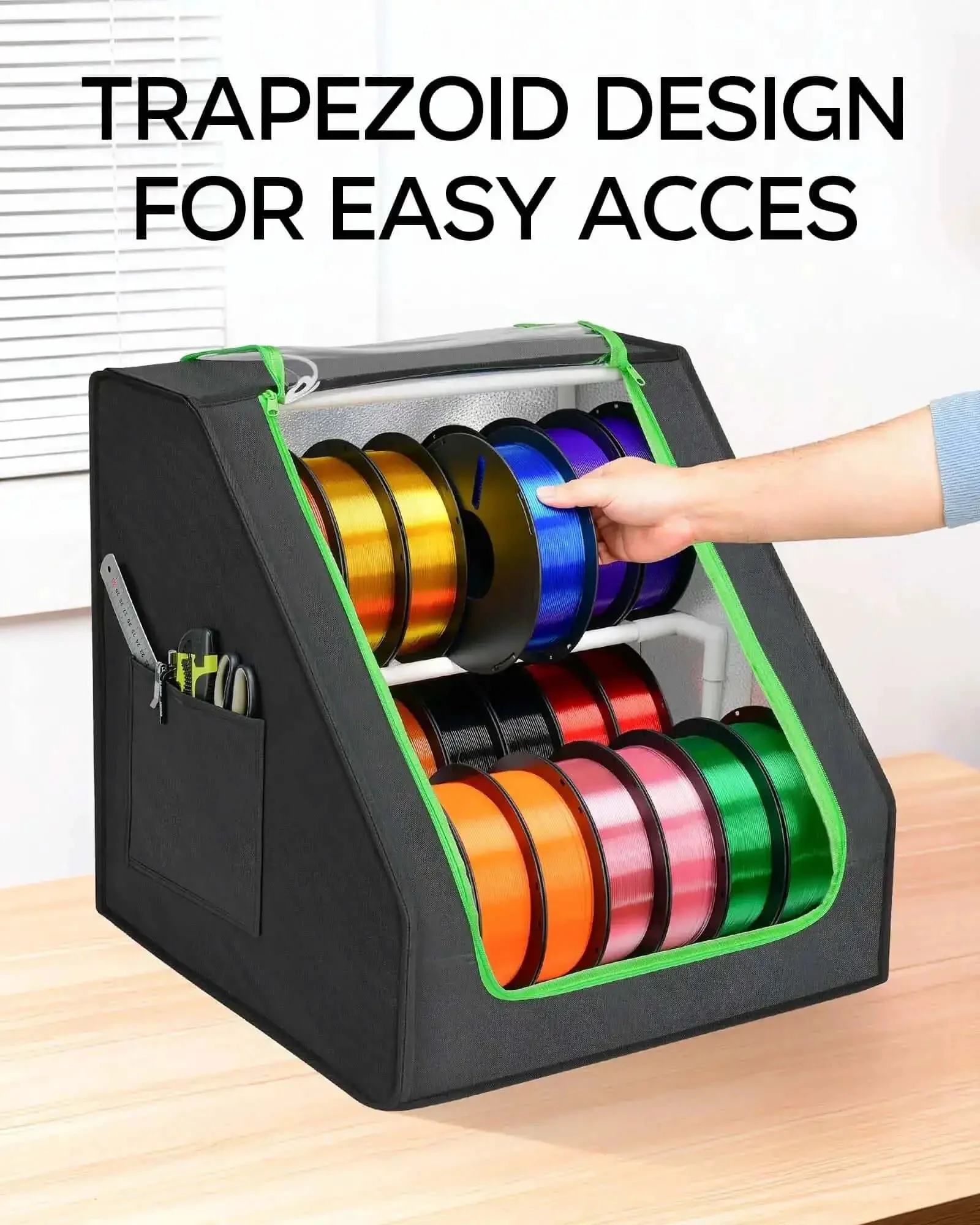 Heavy Duty 3D Printer Filament Storage Box With 21 Spool Capacity, 2-Tier Filament Rack Organizer, Stable Trapezoid Frame, Grab-And-Go Pockets, Perfect For Home Studio Or Workshop, Keeps Filaments Tidy And Ready To Print - Image 8