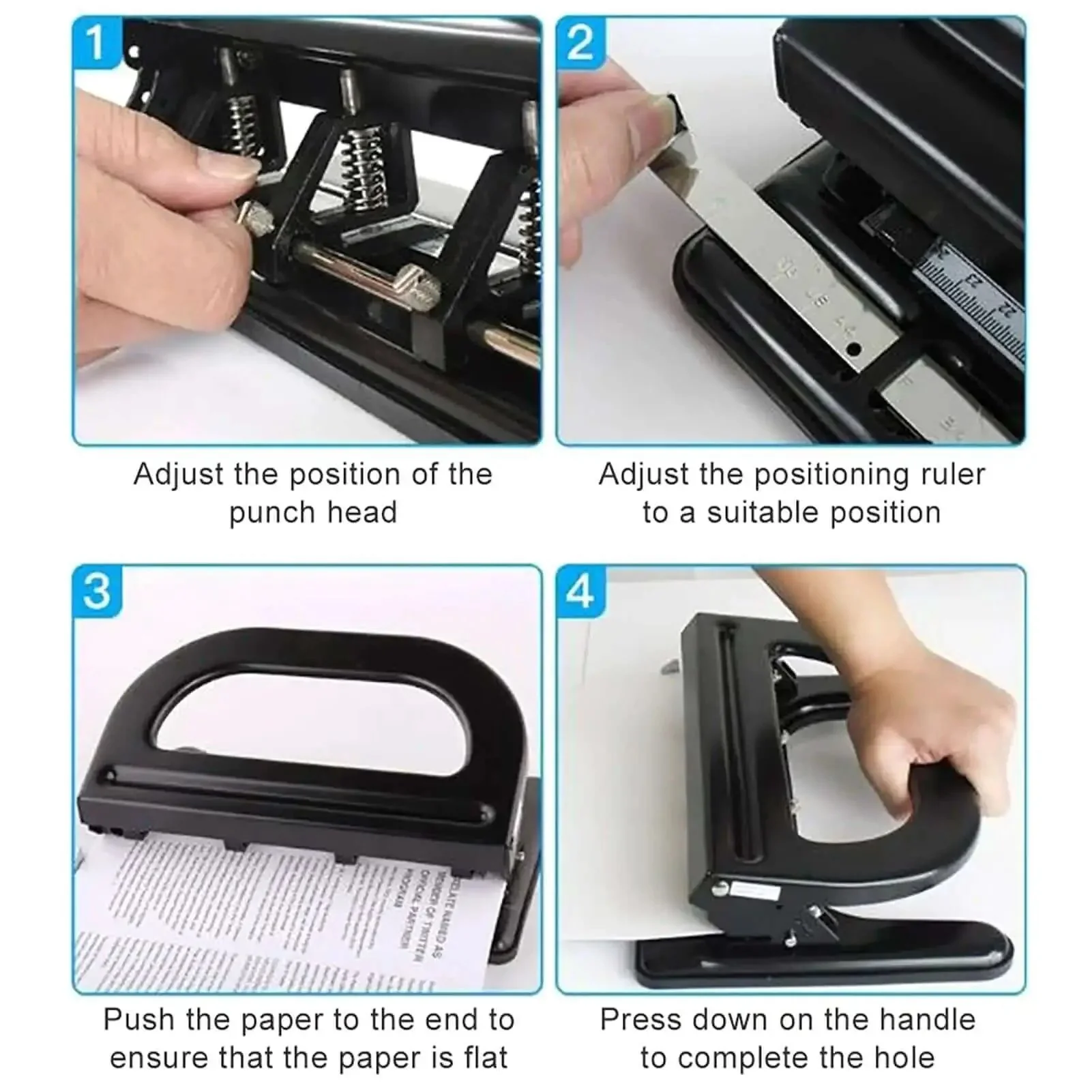 Heavy Duty 4 Hole Paper Punch With Built In Ruler For Up To 30 Sheets Adjustable Manual Hole Puncher Iron Construction Workhorse Binder Tool For School Office And Home Organization - Image 9
